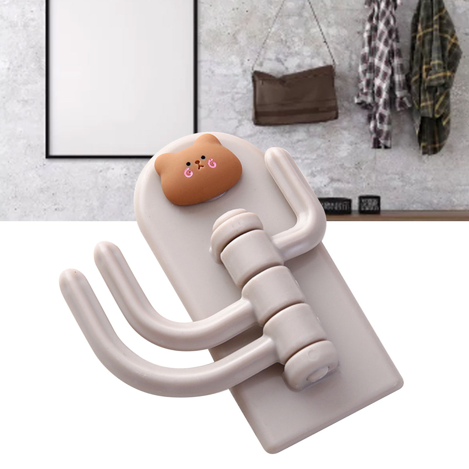 Self Adhesive Hanger Punch Free Rotating 3 Hooks Cute Animal Wall Door Holder for Keys Bear - Image 6