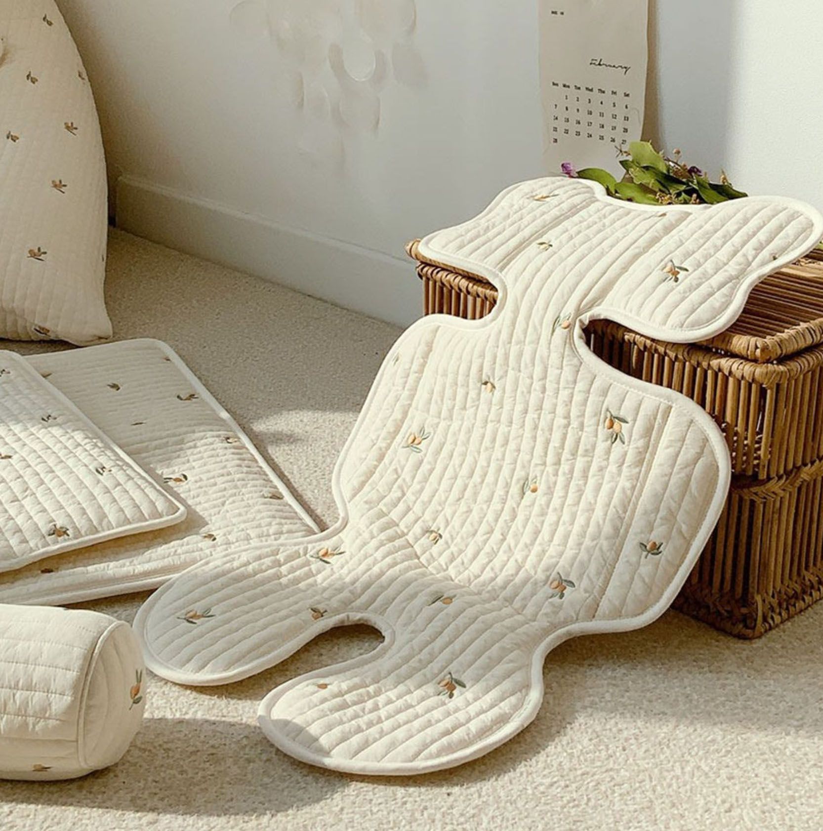 Soft Baby Stroller Seat Cushion Breathable Pure Cotton Infant Car Seat Head Neck Body Support Thin Style Olive - Image 6
