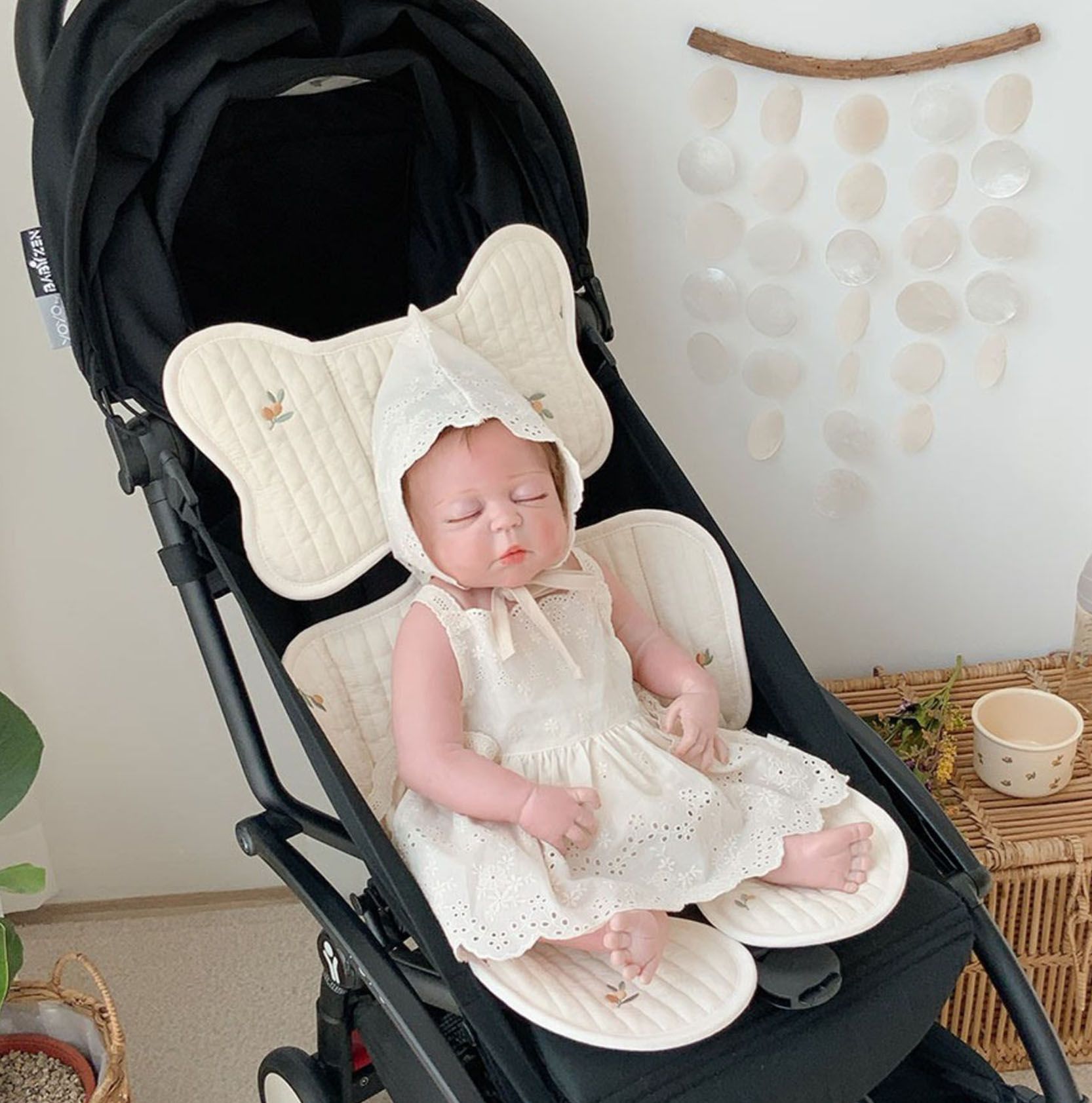 Soft Baby Stroller Seat Cushion Breathable Pure Cotton Infant Car Seat Head Neck Body Support Thin Style Olive - Image 8