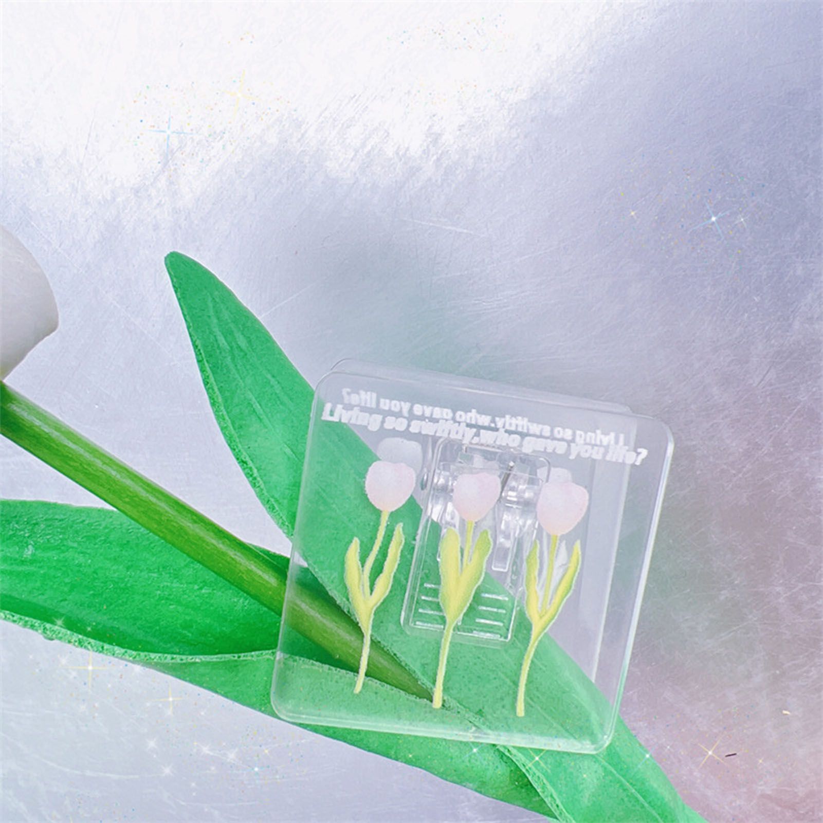 Double Sided Photo Clip Acrylic Tulip Pattern Multifunctional Transparent Paper Clamp for Organization Light Pink - Image 6