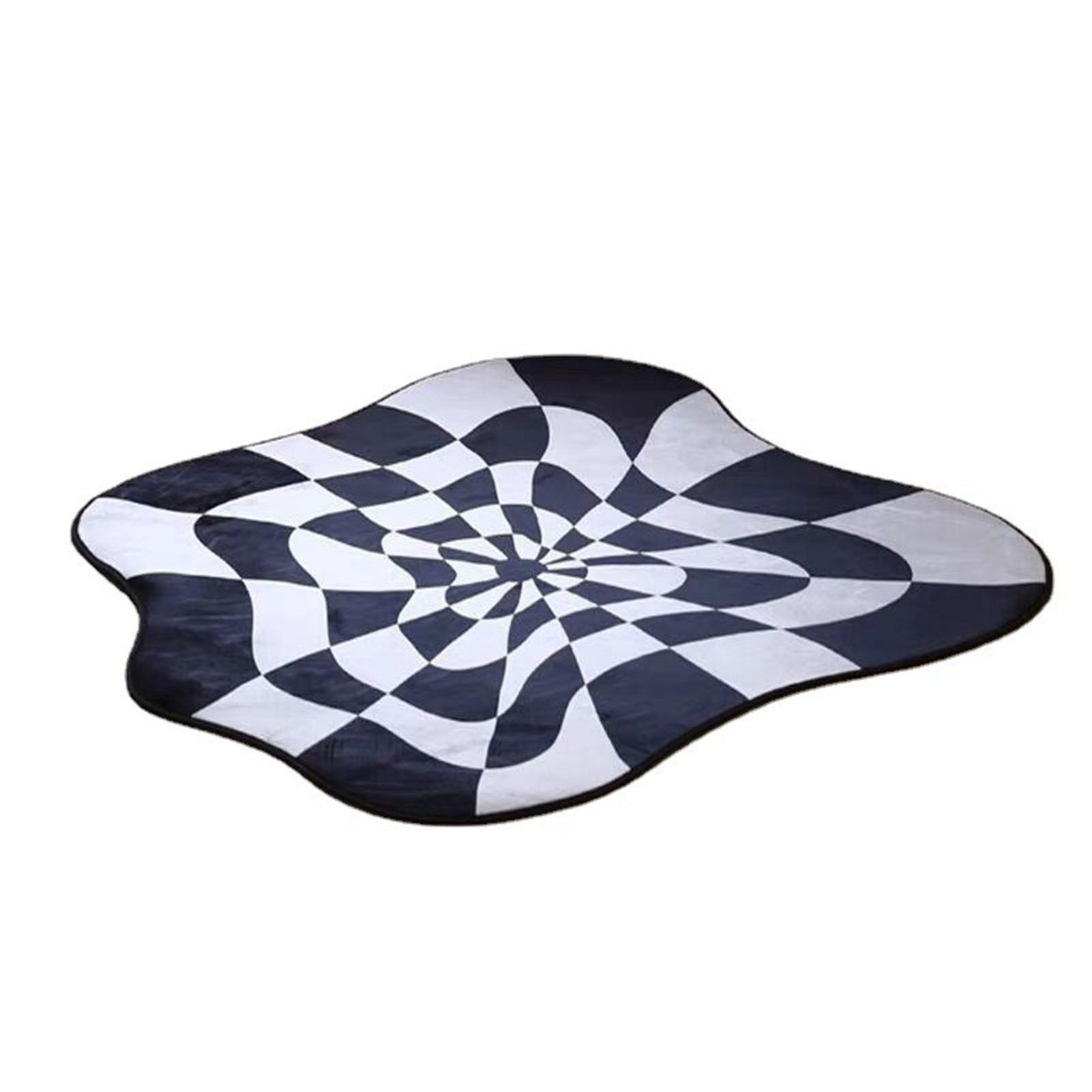 Carpet Comfortable Soft Color Blocking Bedside Creative Irregular Rug for Bedroom Living Room Balcony White and Black 100x100cm/39.37x39.37in - Image 1