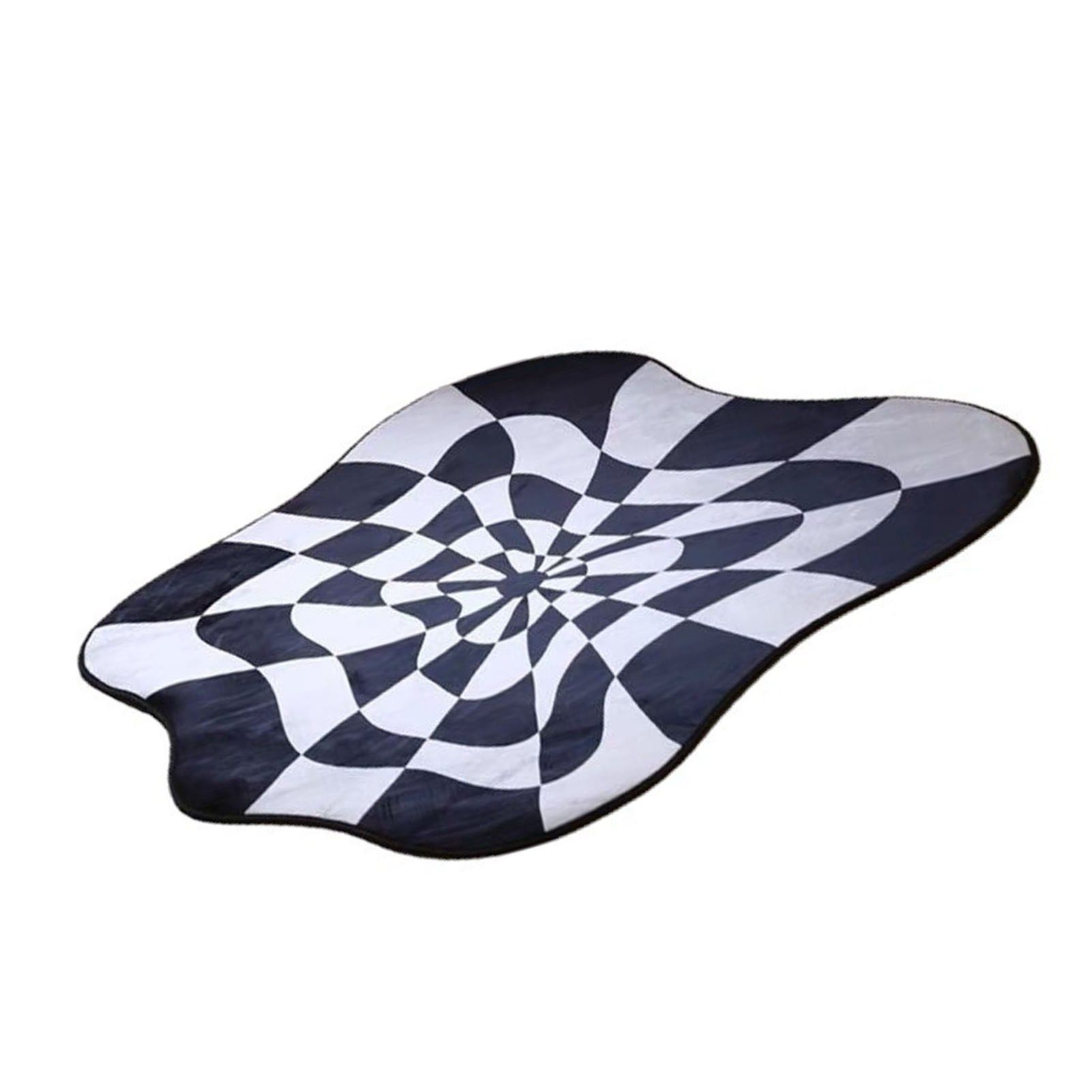 Carpet Comfortable Soft Color Blocking Bedside Creative Irregular Rug for Bedroom Living Room Balcony White and Black 100x100cm/39.37x39.37in - Image 2