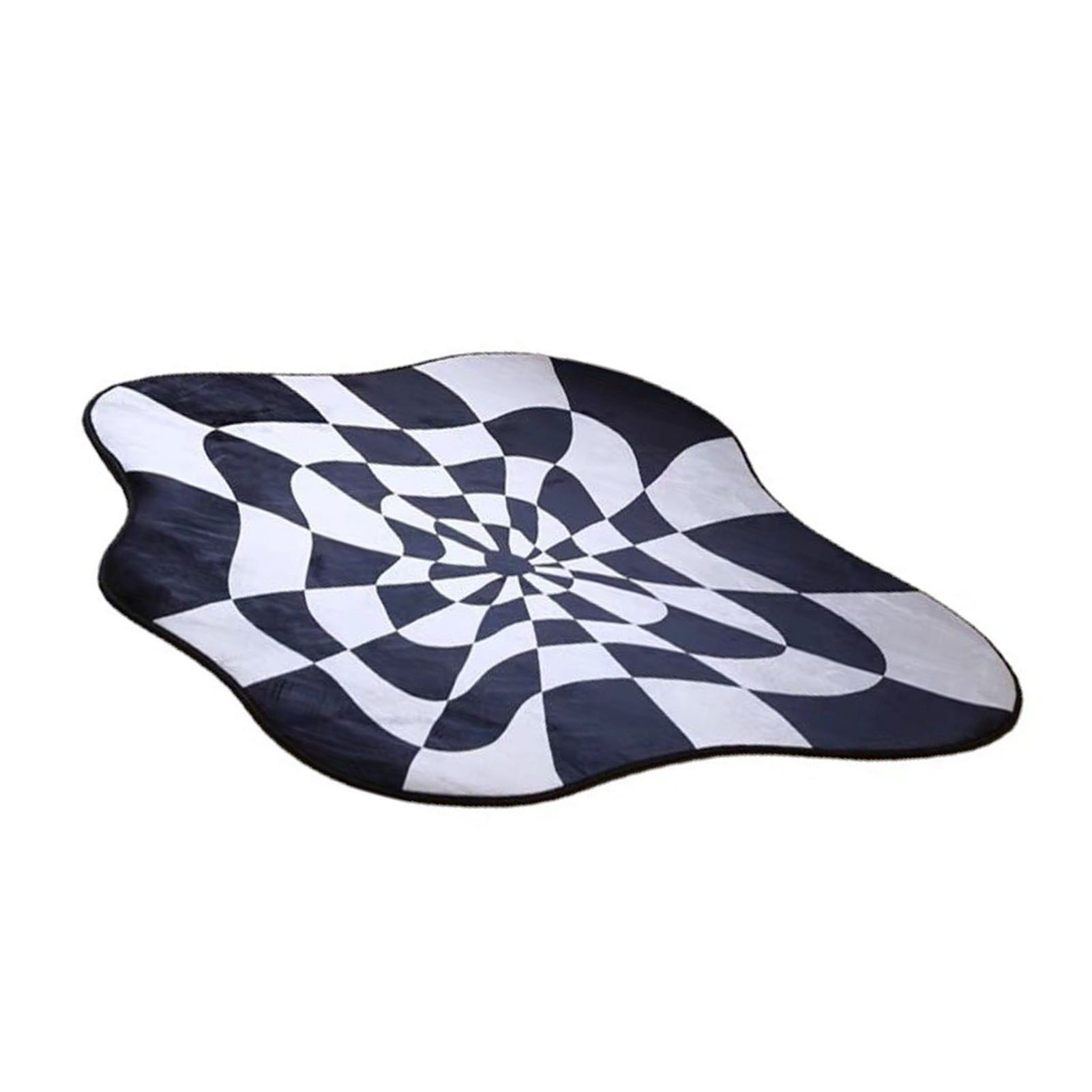 Carpet Comfortable Soft Color Blocking Bedside Creative Irregular Rug for Bedroom Living Room Balcony White and Black 100x100cm/39.37x39.37in - Image 3