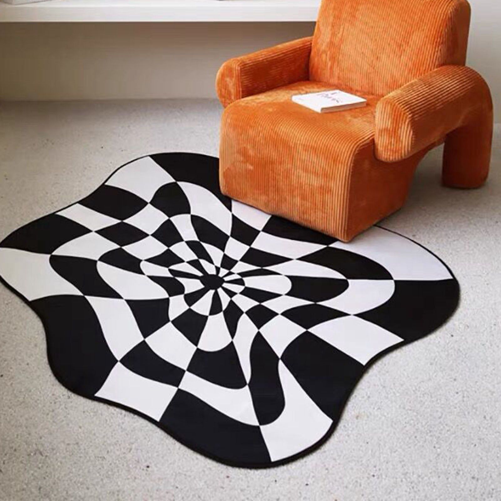 Carpet Comfortable Soft Color Blocking Bedside Creative Irregular Rug for Bedroom Living Room Balcony White and Black 100x100cm/39.37x39.37in - Image 8