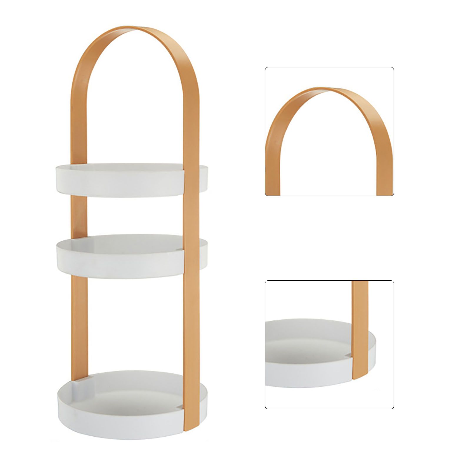3 Layers Round Storage Rack Integral Handle 3 Layer Storage Round Stand for Bathroom Apricot - Image 4