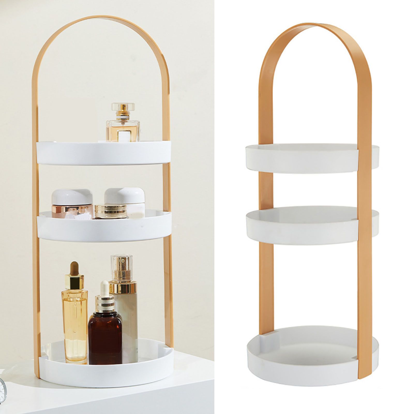 3 Layers Round Storage Rack Integral Handle 3 Layer Storage Round Stand for Bathroom Apricot - Image 6