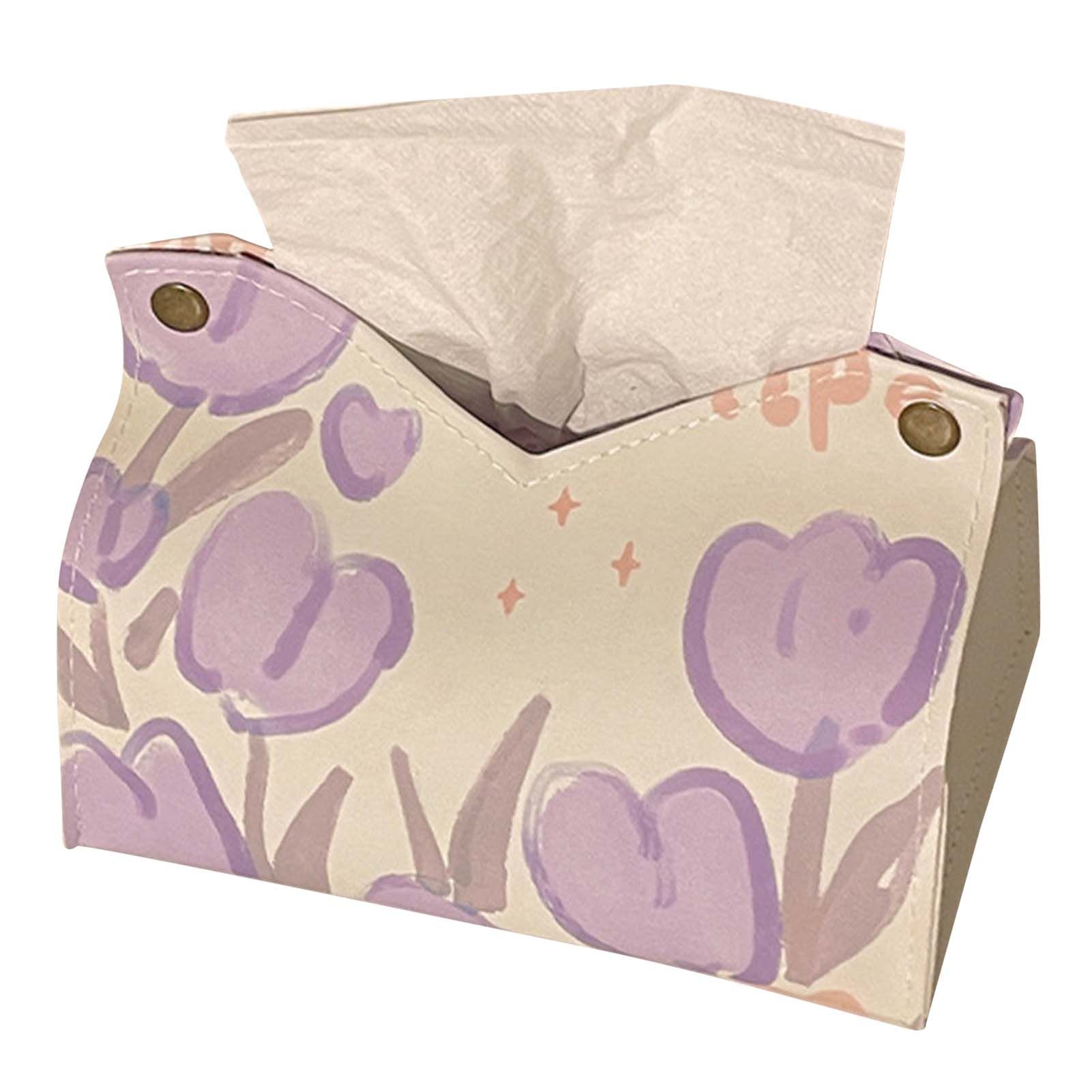 Paper Box Cover Large Cute PU Leather Facial Hand Paper Box Cover for Bedroom Living Room Cars Purple - Image 1