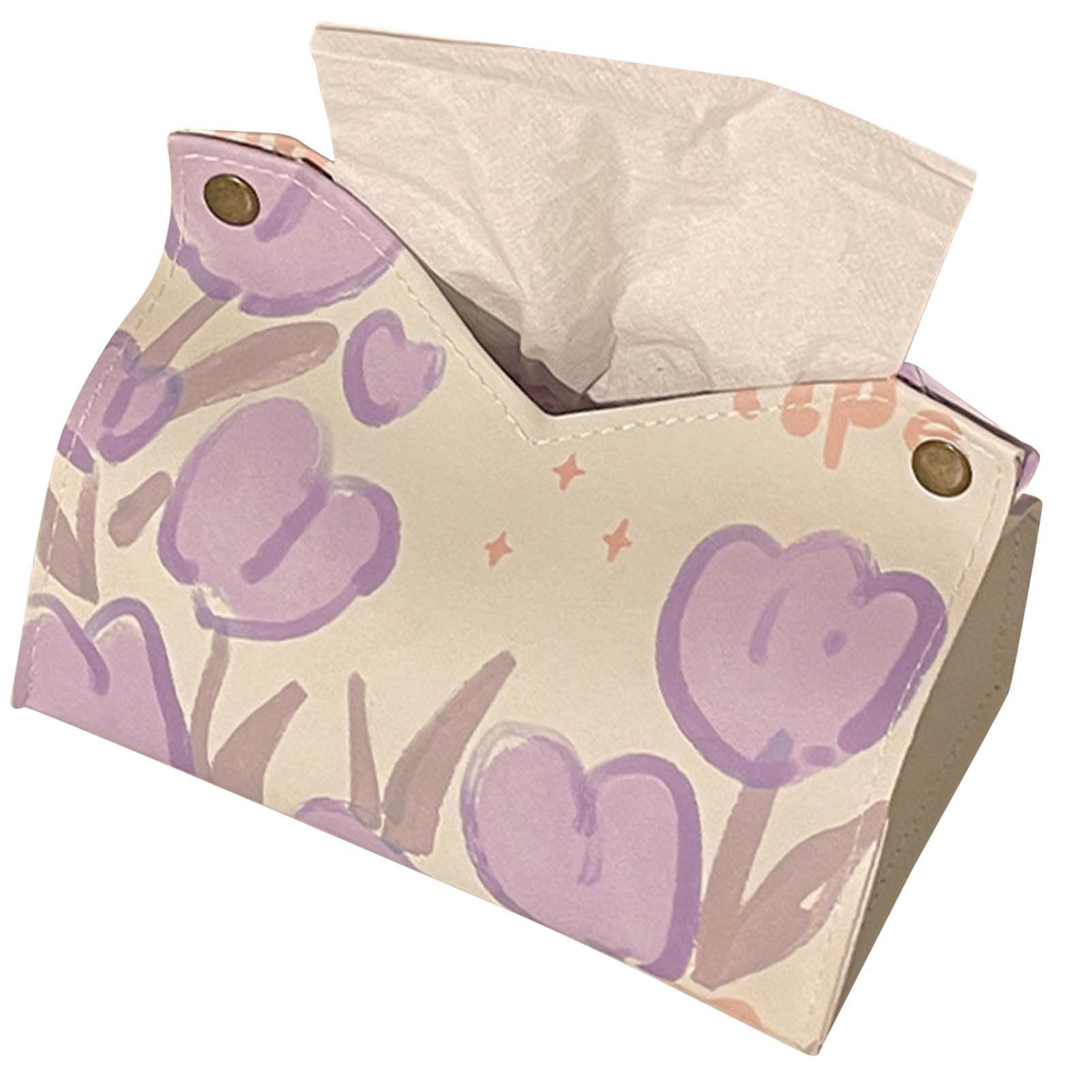 Paper Box Cover Large Cute PU Leather Facial Hand Paper Box Cover for Bedroom Living Room Cars Purple - Image 2