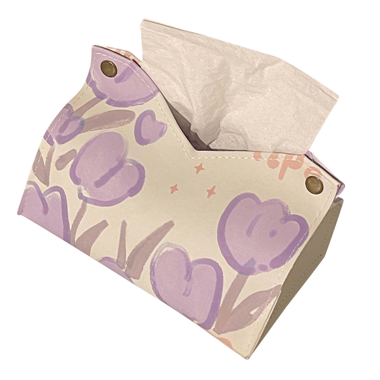 Paper Box Cover Large Cute PU Leather Facial Hand Paper Box Cover for Bedroom Living Room Cars Purple - Image 3