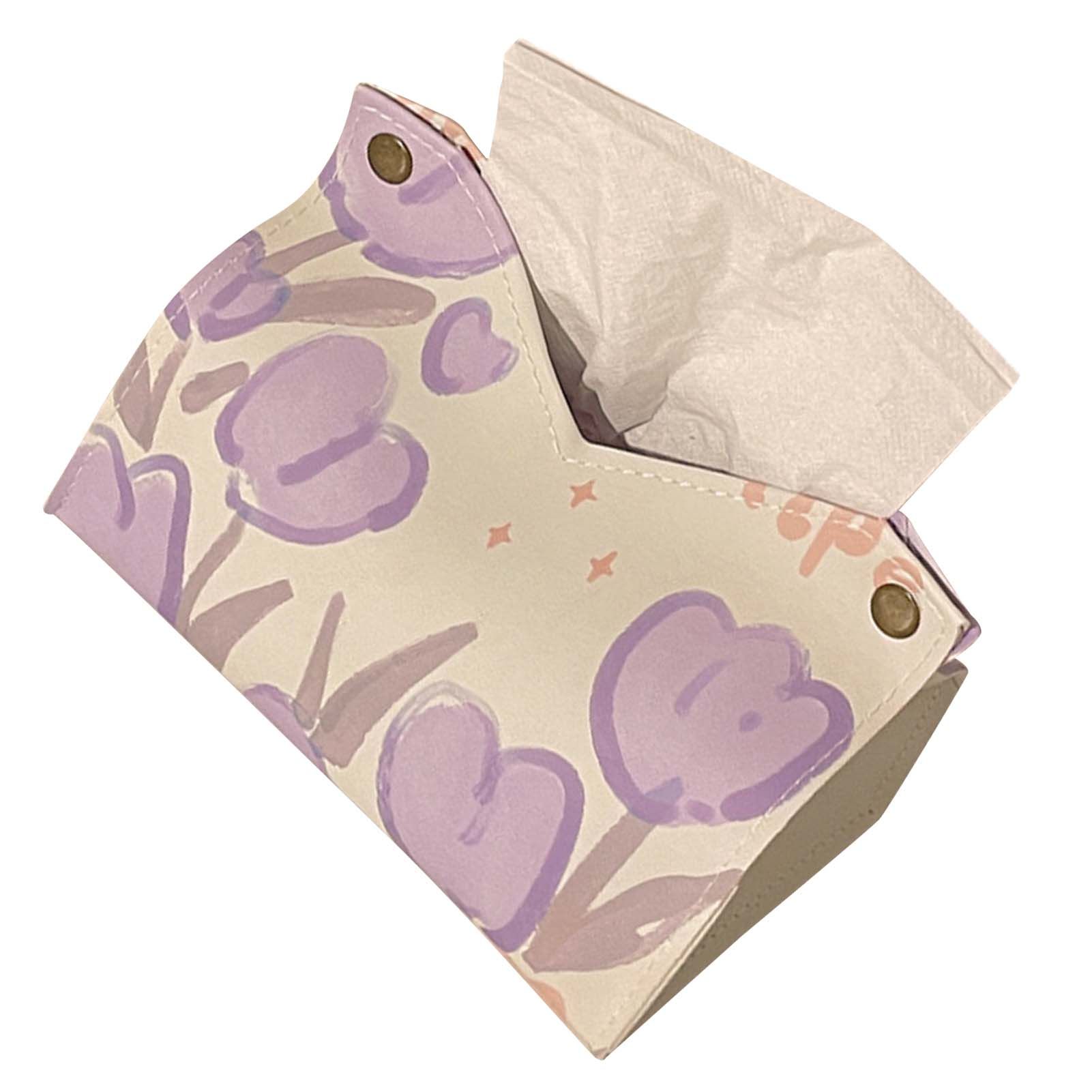 Paper Box Cover Large Cute PU Leather Facial Hand Paper Box Cover for Bedroom Living Room Cars Purple - Image 4