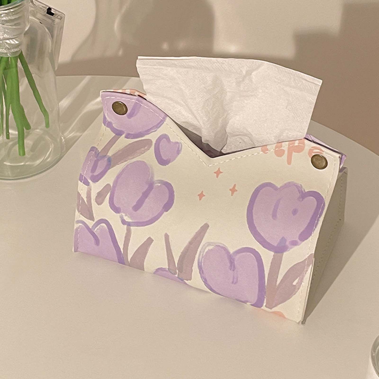 Paper Box Cover Large Cute PU Leather Facial Hand Paper Box Cover for Bedroom Living Room Cars Purple - Image 5