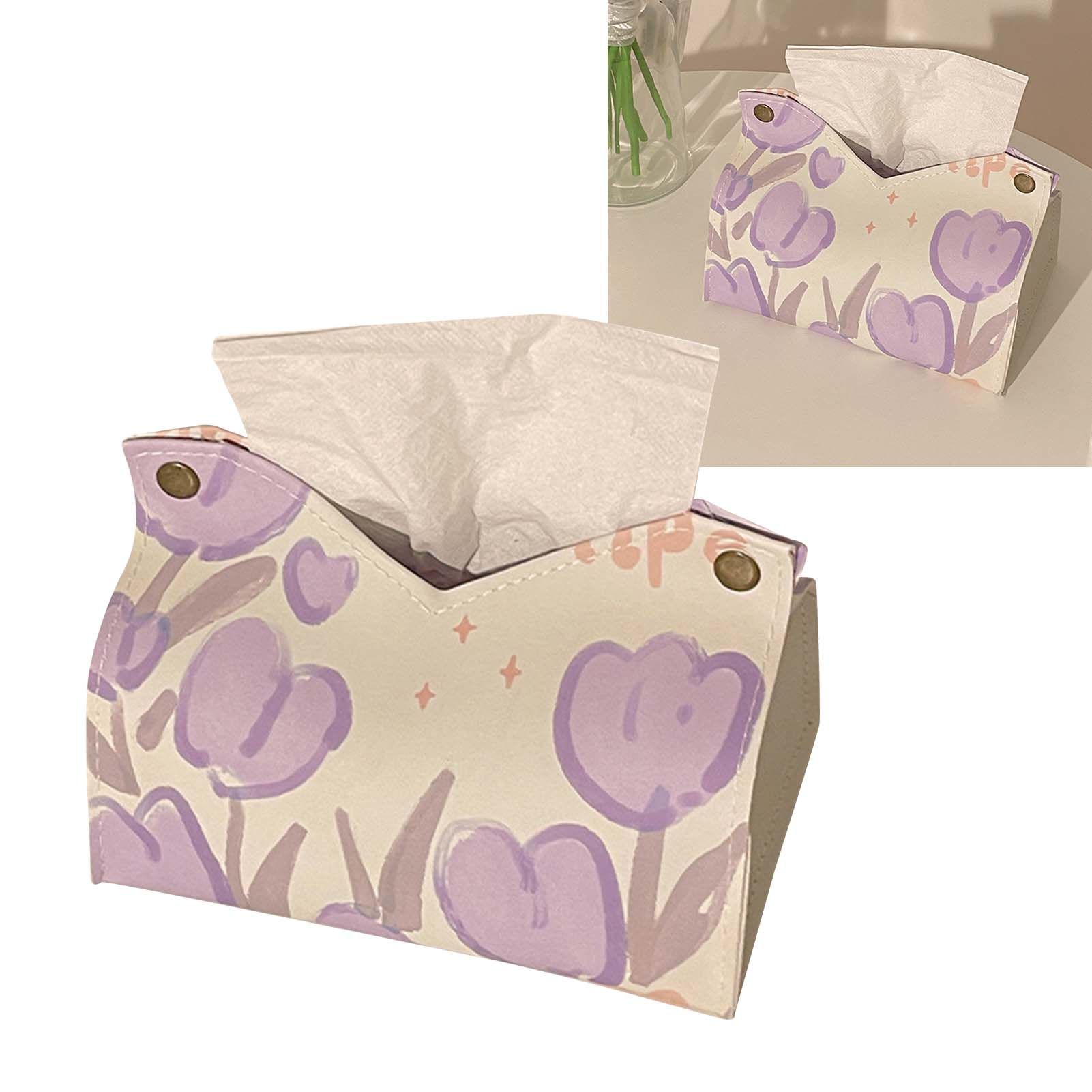 Paper Box Cover Large Cute PU Leather Facial Hand Paper Box Cover for Bedroom Living Room Cars Purple - Image 6