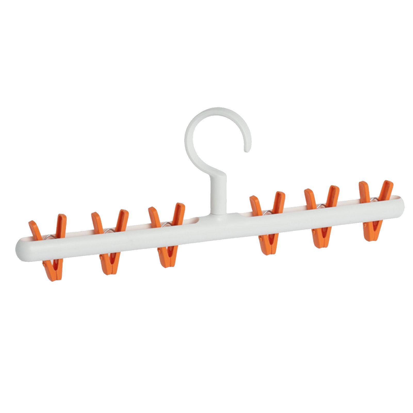 Plastic Sock Clips Drying Rack 6 Clips Prevent Tangle 360 Degree Rotatable Multifunctional Laundry Hanger for Home White Orange - Image 1