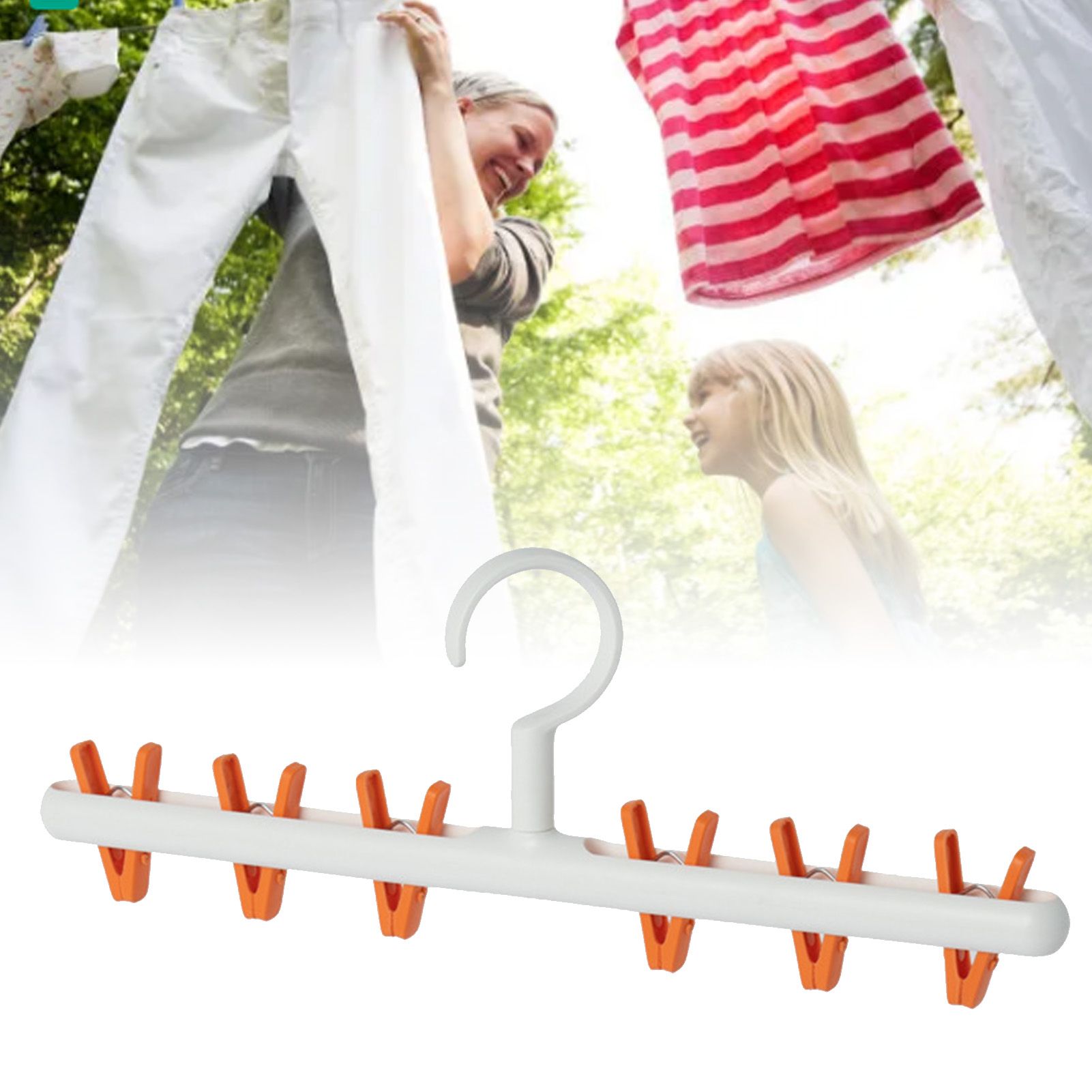 Plastic Sock Clips Drying Rack 6 Clips Prevent Tangle 360 Degree Rotatable Multifunctional Laundry Hanger for Home White Orange - Image 5