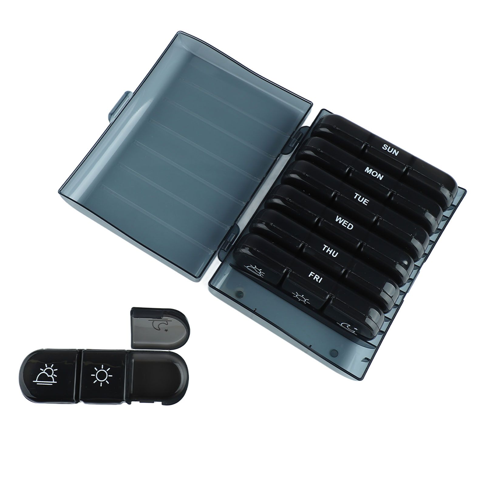 3 Times A Day 7 Day Pill Organizer 21 Grid Portable Pill Organizer Travel Medicine Container Black Black Shell - Image 2