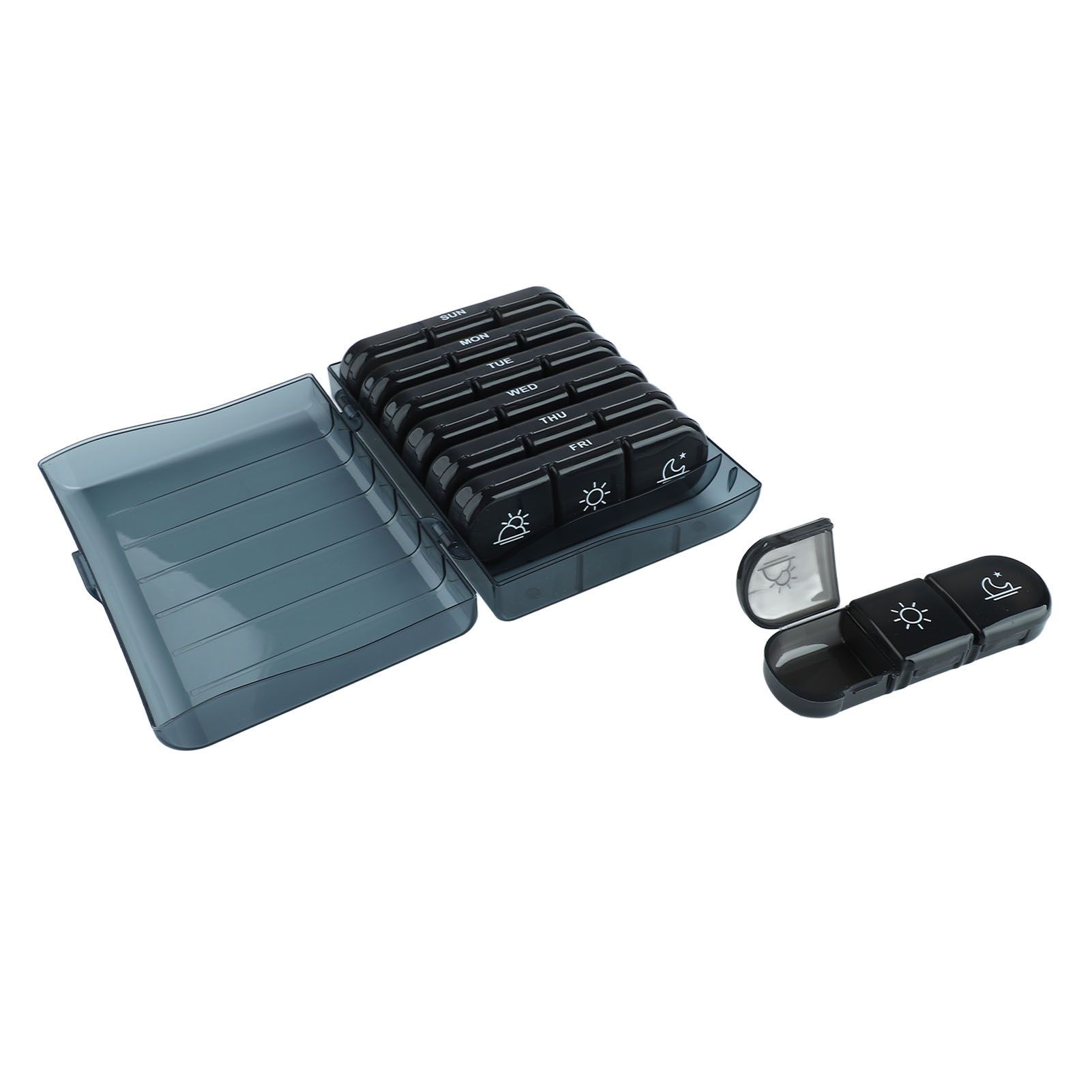 3 Times A Day 7 Day Pill Organizer 21 Grid Portable Pill Organizer Travel Medicine Container Black Black Shell - Image 3