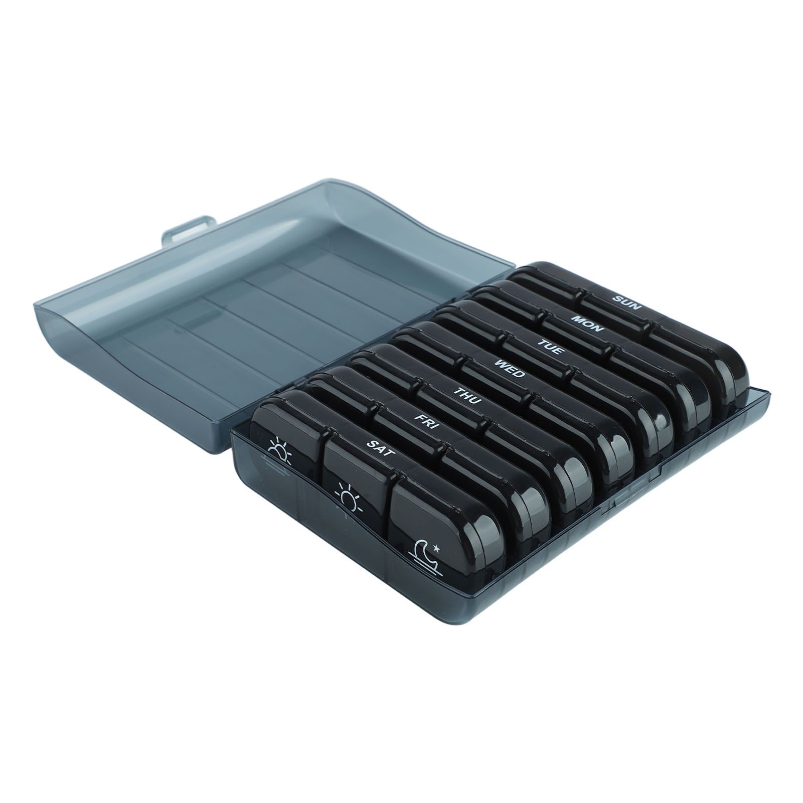 3 Times A Day 7 Day Pill Organizer 21 Grid Portable Pill Organizer Travel Medicine Container Black Black Shell - Image 6