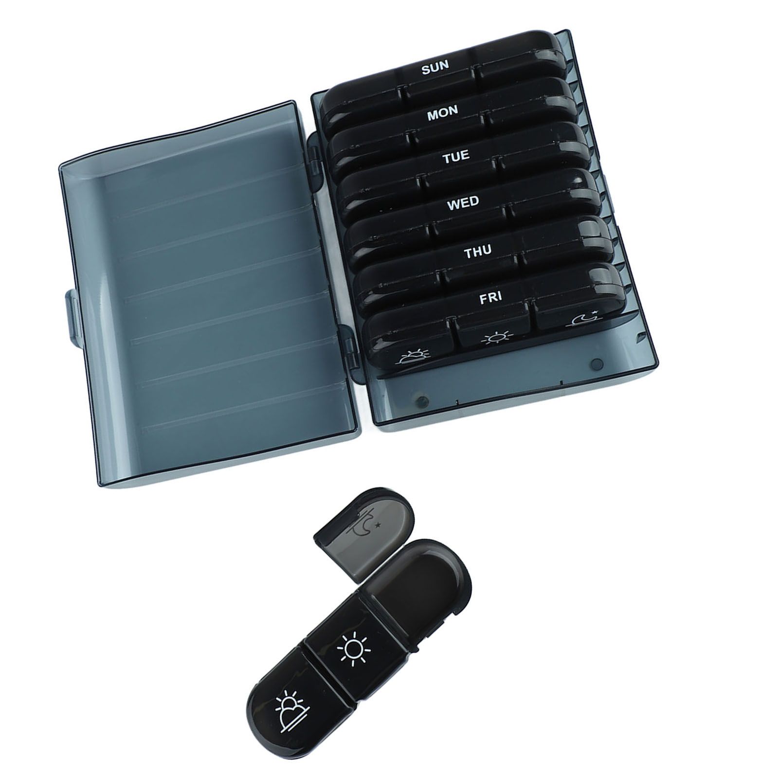 3 Times A Day 7 Day Pill Organizer 21 Grid Portable Pill Organizer Travel Medicine Container Black Black Shell - Image 8