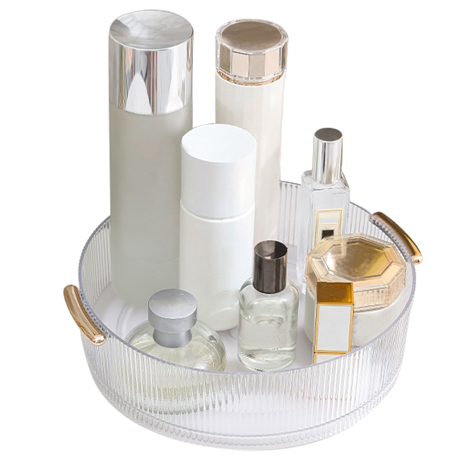 360 Rotating Cosmetic Organizer Texture Storage Rotating Makeup Desk Organizer with Handle for Bathroom Washroom Transparent - Image 1