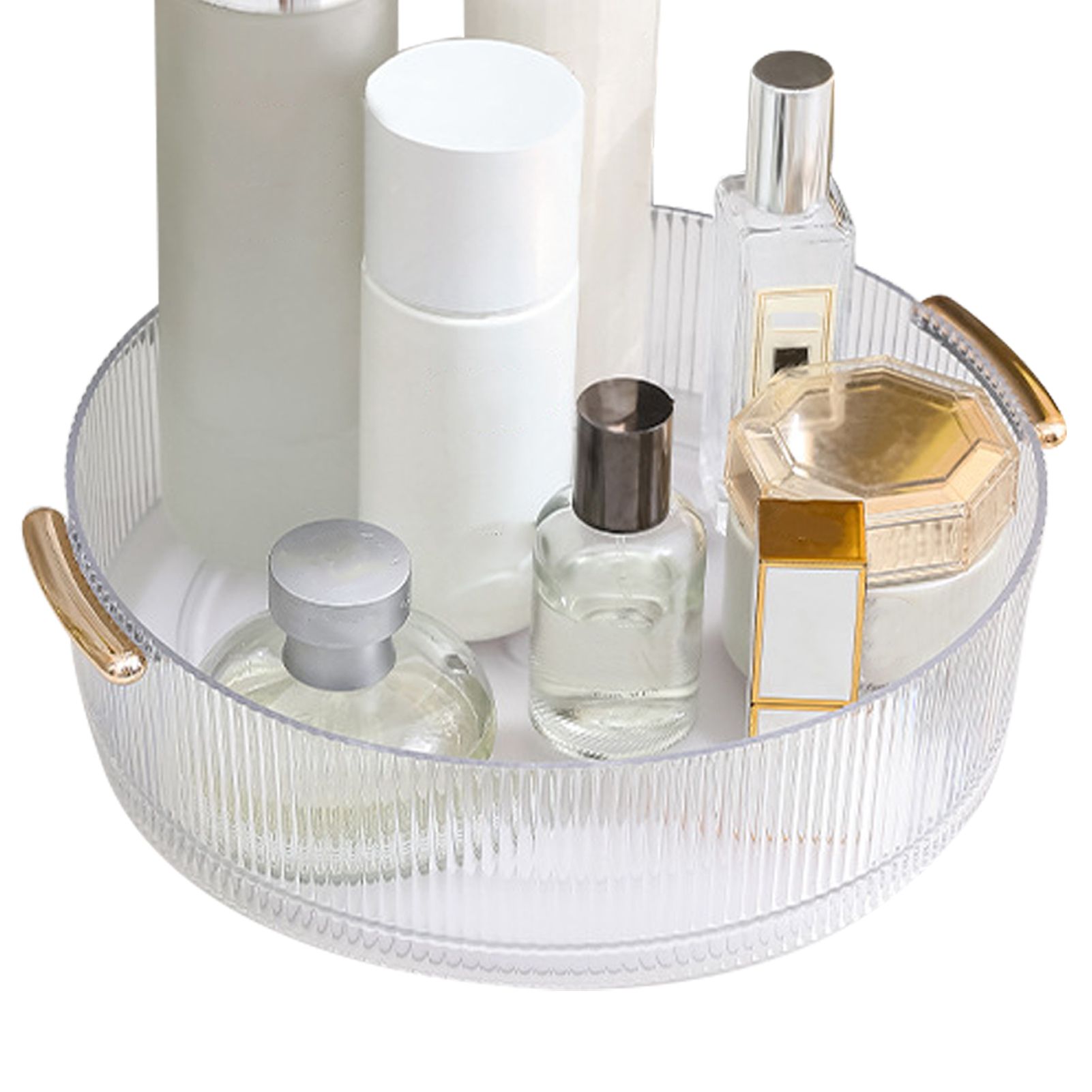 360 Rotating Cosmetic Organizer Texture Storage Rotating Makeup Desk Organizer with Handle for Bathroom Washroom Transparent - Image 2