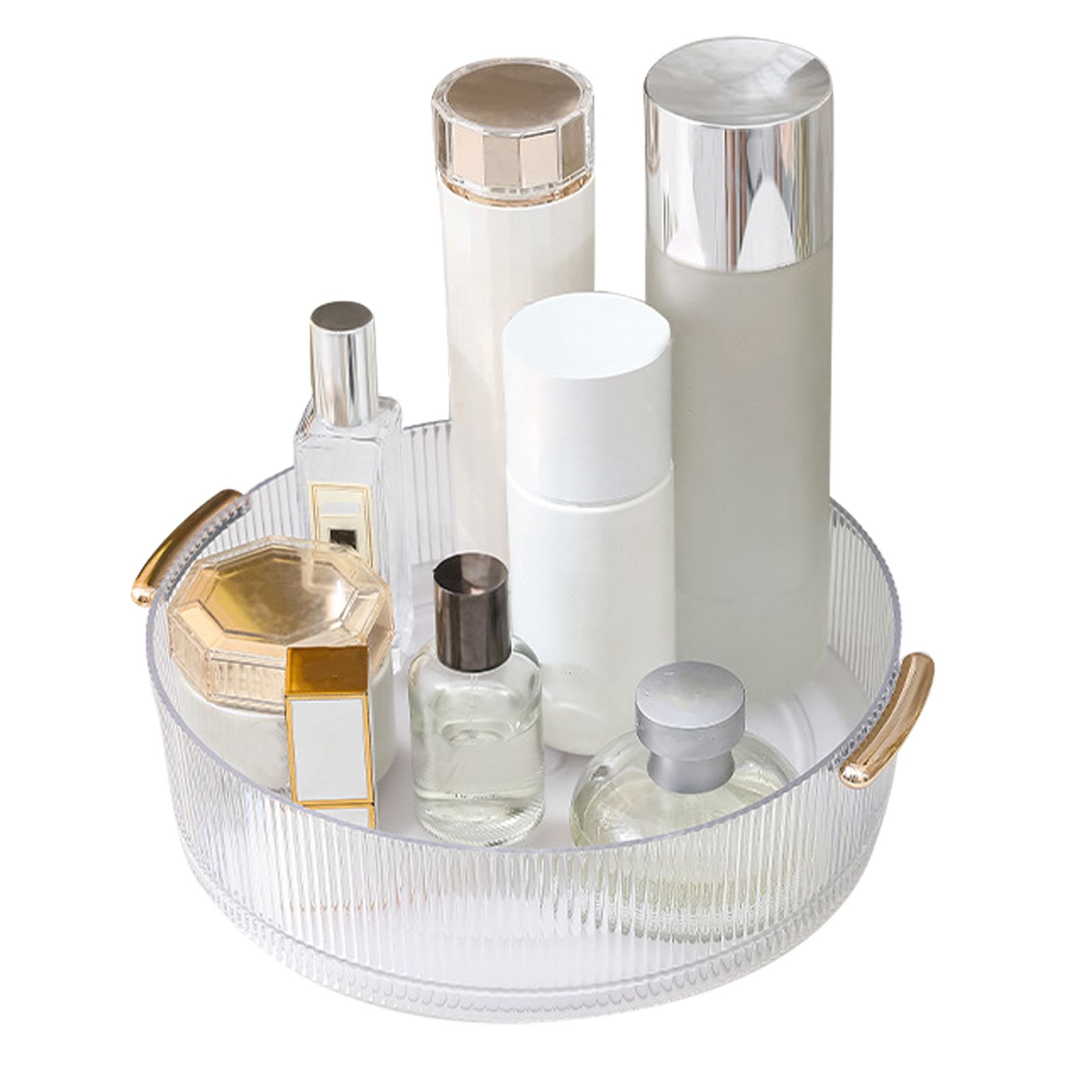 360 Rotating Cosmetic Organizer Texture Storage Rotating Makeup Desk Organizer with Handle for Bathroom Washroom Transparent - Image 4