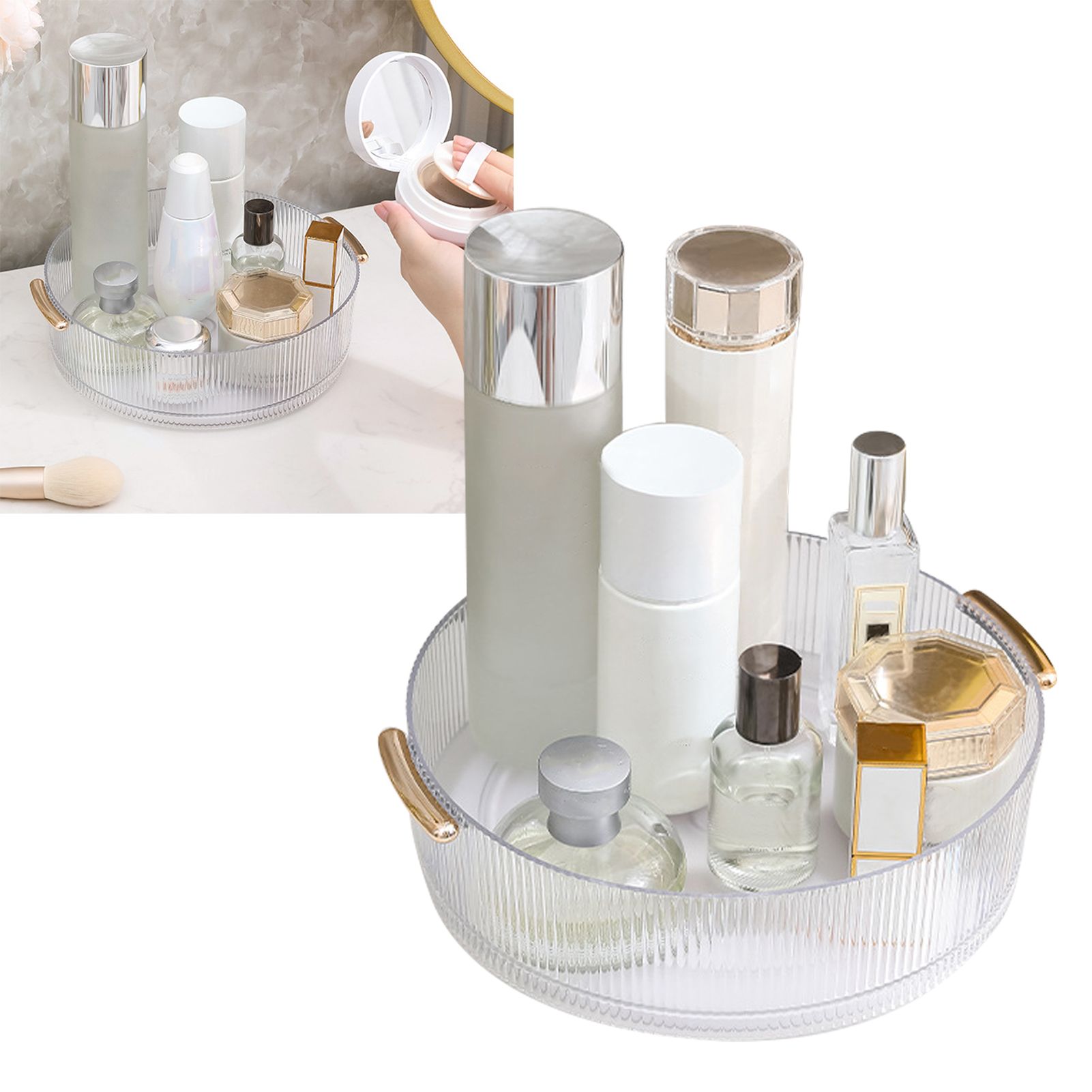 360 Rotating Cosmetic Organizer Texture Storage Rotating Makeup Desk Organizer with Handle for Bathroom Washroom Transparent - Image 5