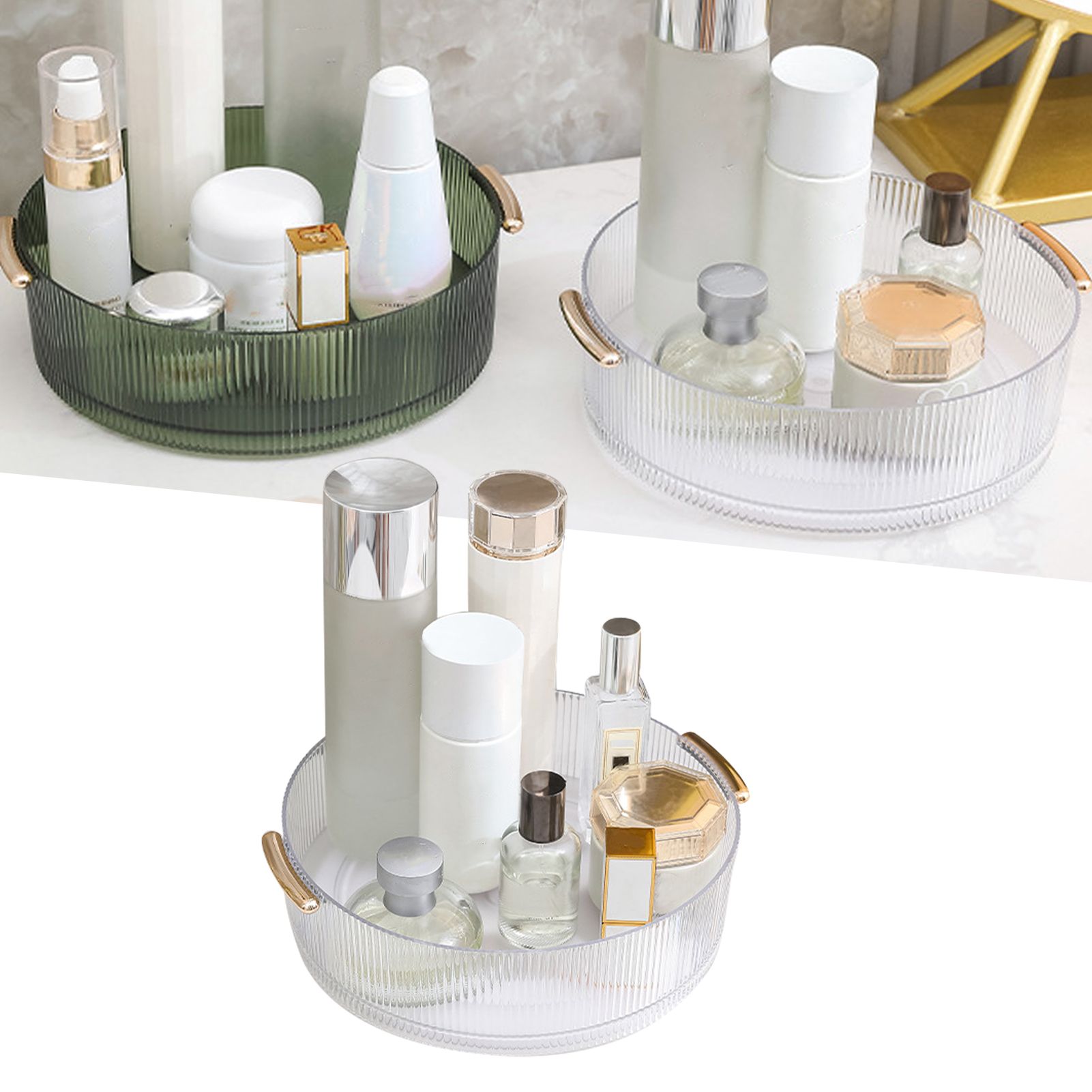 360 Rotating Cosmetic Organizer Texture Storage Rotating Makeup Desk Organizer with Handle for Bathroom Washroom Transparent - Image 6