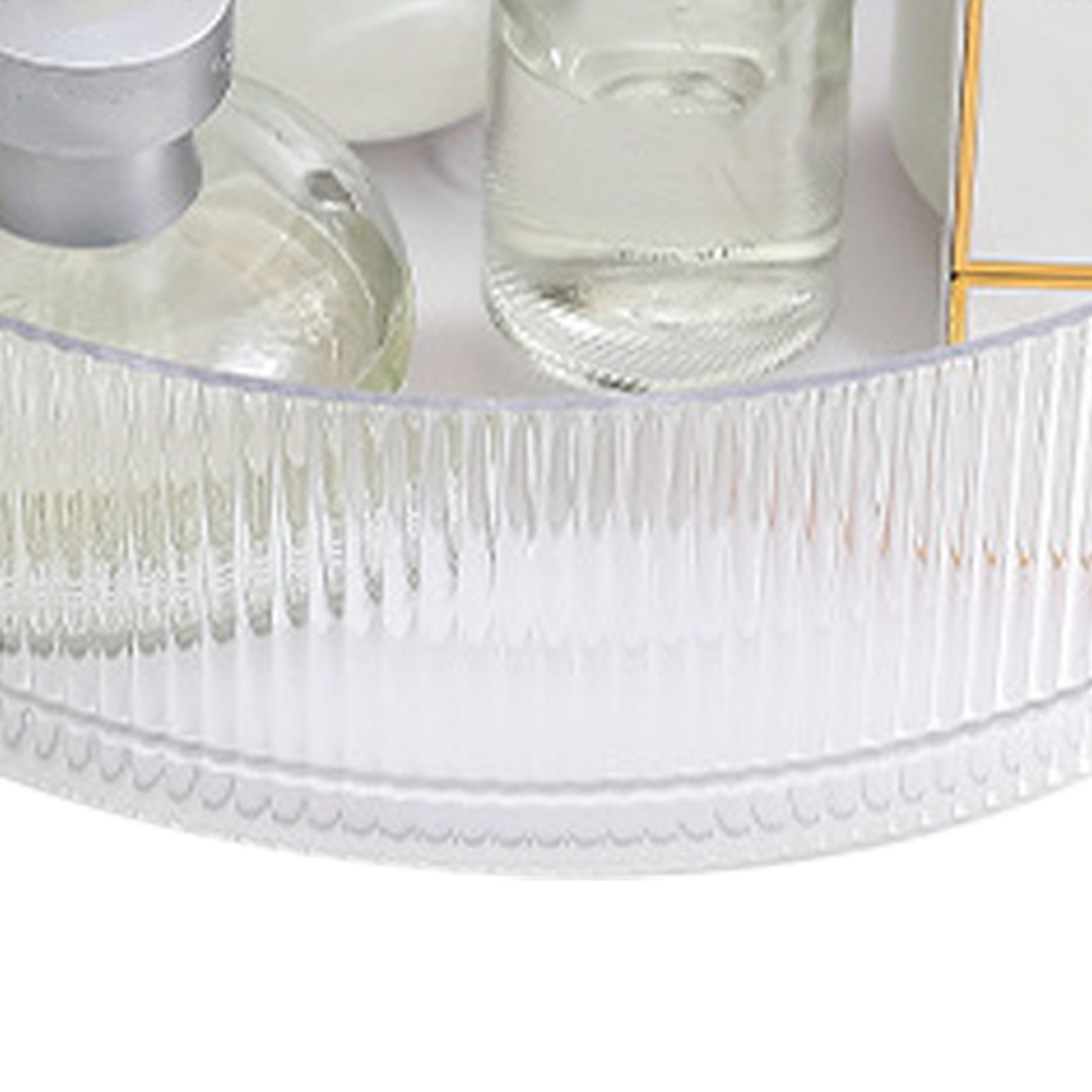 360 Rotating Cosmetic Organizer Texture Storage Rotating Makeup Desk Organizer with Handle for Bathroom Washroom Transparent - Image 8