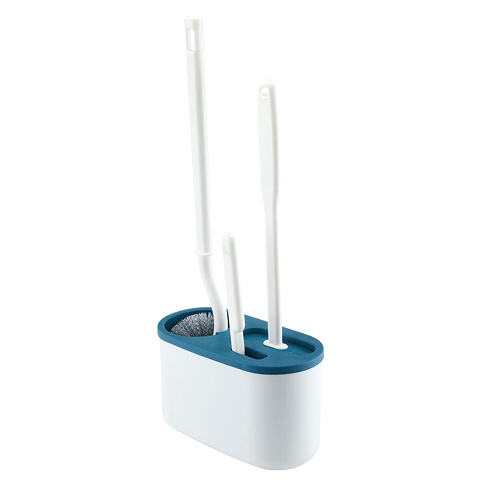 4 Pieces Toilet Bowl Brush Set Punch Free Wall Mounted Toilet Brush Holder with 3 Brush for Bathroom Blue - Image 1