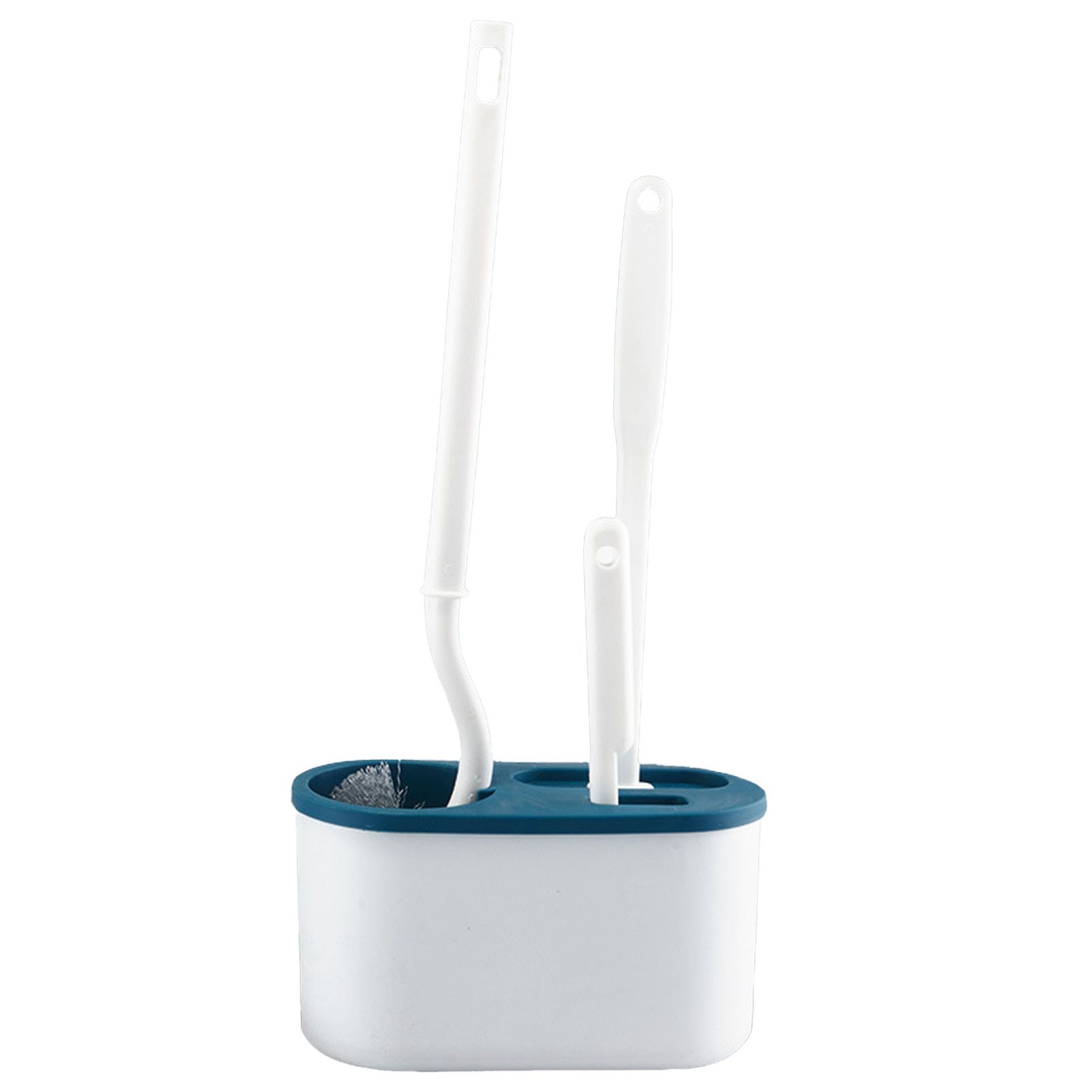 4 Pieces Toilet Bowl Brush Set Punch Free Wall Mounted Toilet Brush Holder with 3 Brush for Bathroom Blue - Image 2
