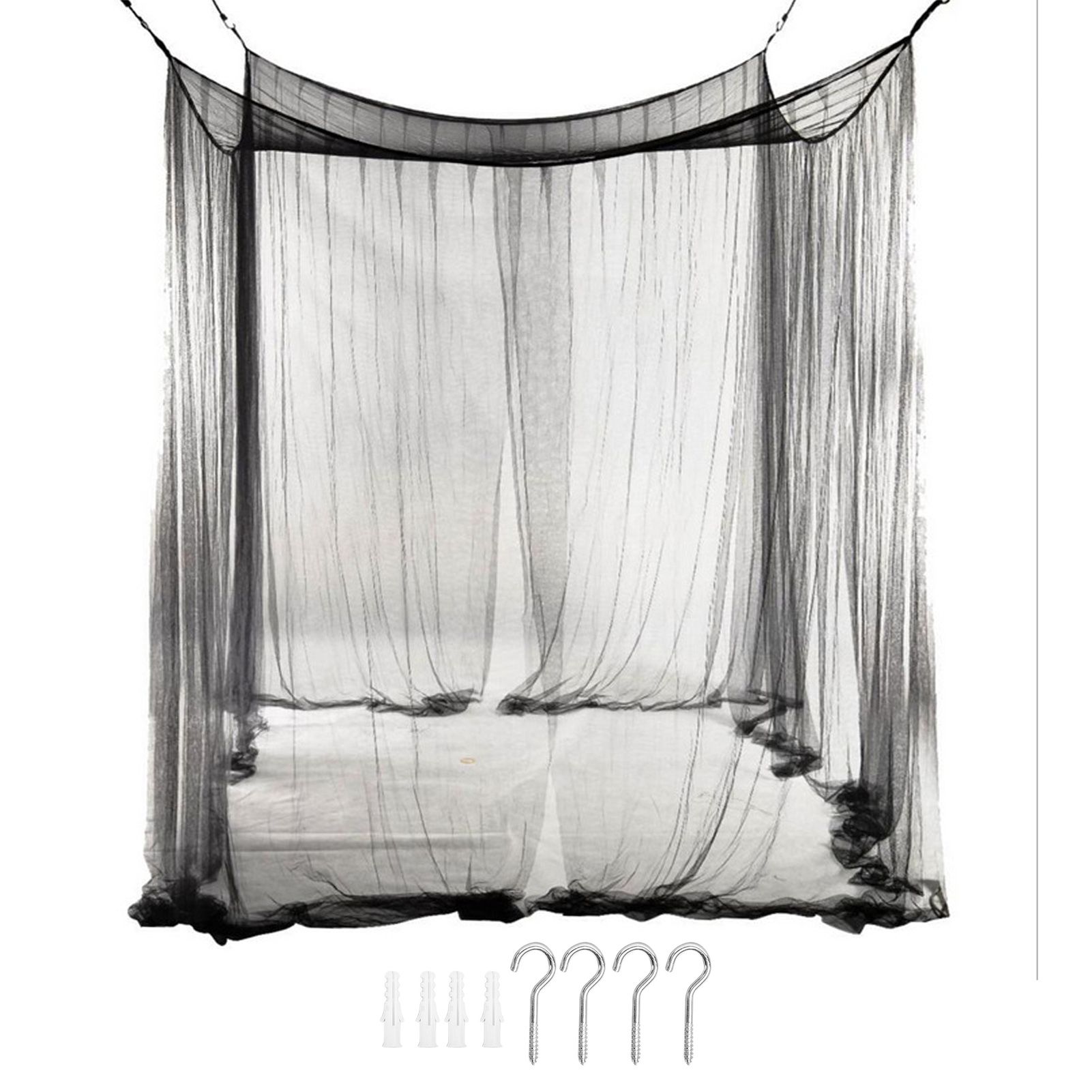 Bug Bed Net Black Light Weight Bed Net Exquisite 4 Corners Bed Canopy Net for Indoors Outdoors - Image 1