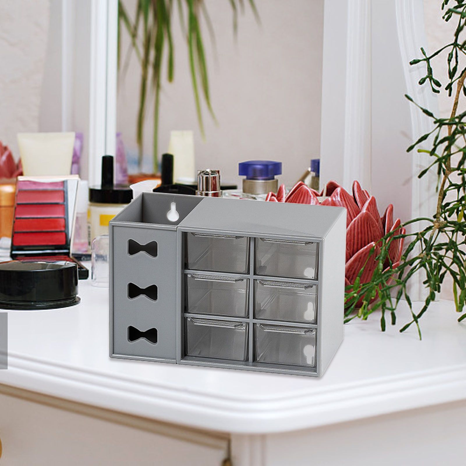 Pen Desk Shelf Dustproof 6 Drawers Pen Organization Storage Shelf for Students Office People Grey - Image 6