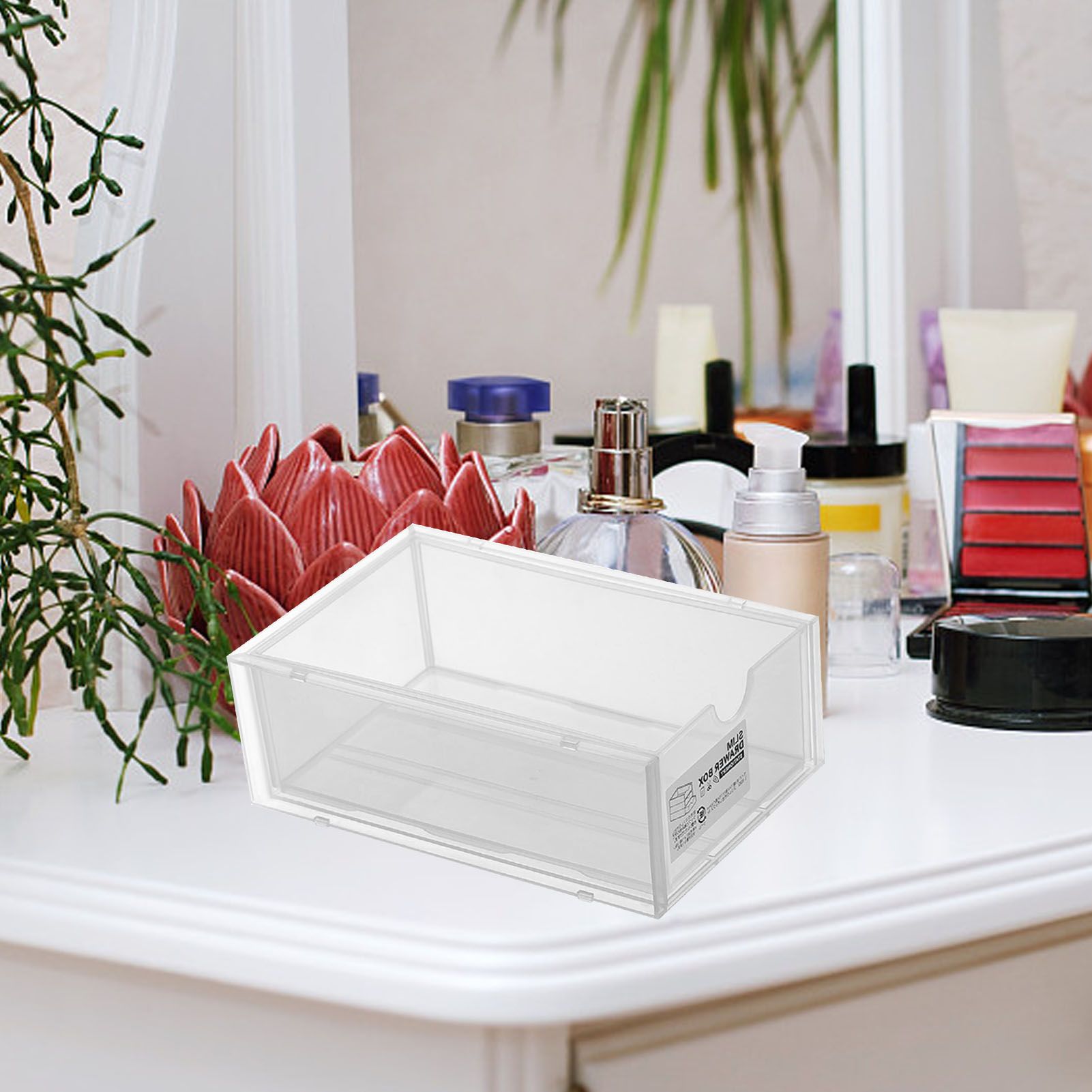 Desktop Storage Box Plastic Desk Makeup Organizer Stationery Supplies Storage Box with Drawer Transparent - Image 6