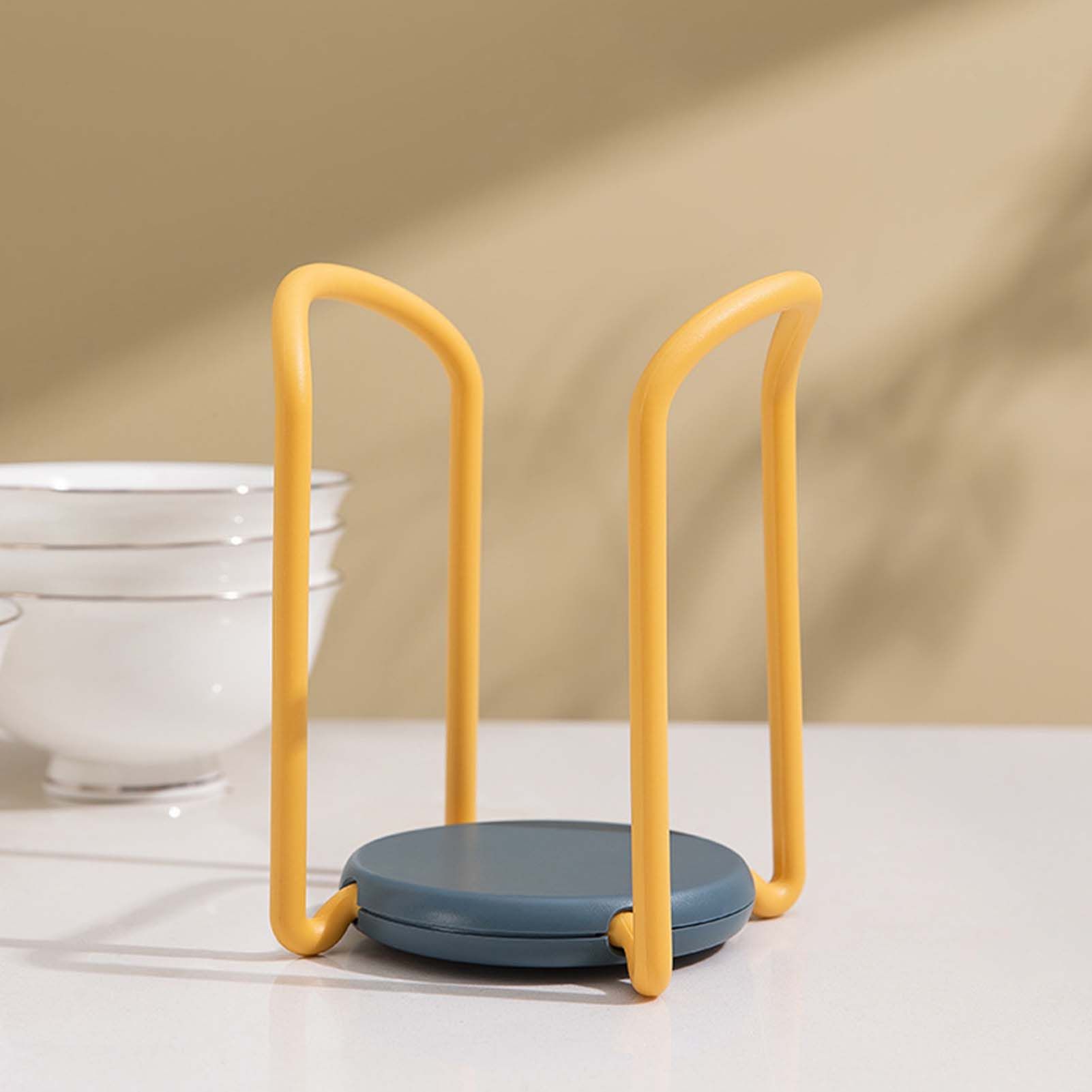 Bowl Organizer Multiple Functional Retractable Dish Drying Rack for Kitchen Counter Yellow and Blue - Image 5