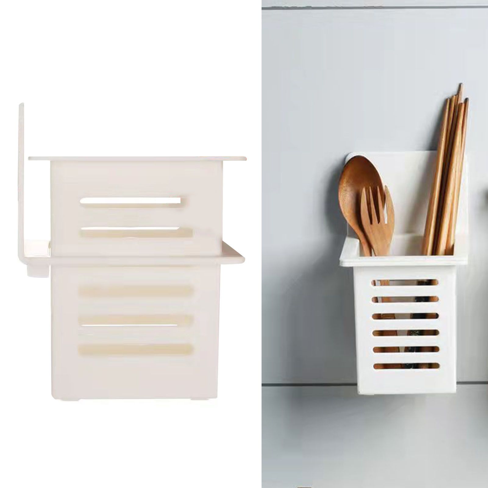 Bathroom Kitchen Draining Shelf Plastic Adhesive Waterproof Small Wall Chopsticks Basket Organizer White - Image 6