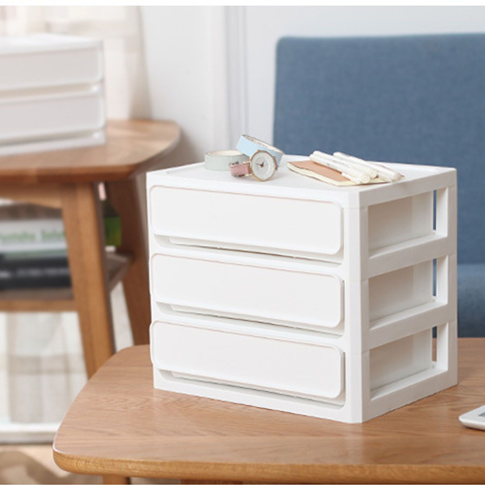 Storage Drawer Multi Layers Stackable Dustproof Desktop Storage Box Organizer for Student Dormitory Home Cosmetics 3 Layers White - Image 5