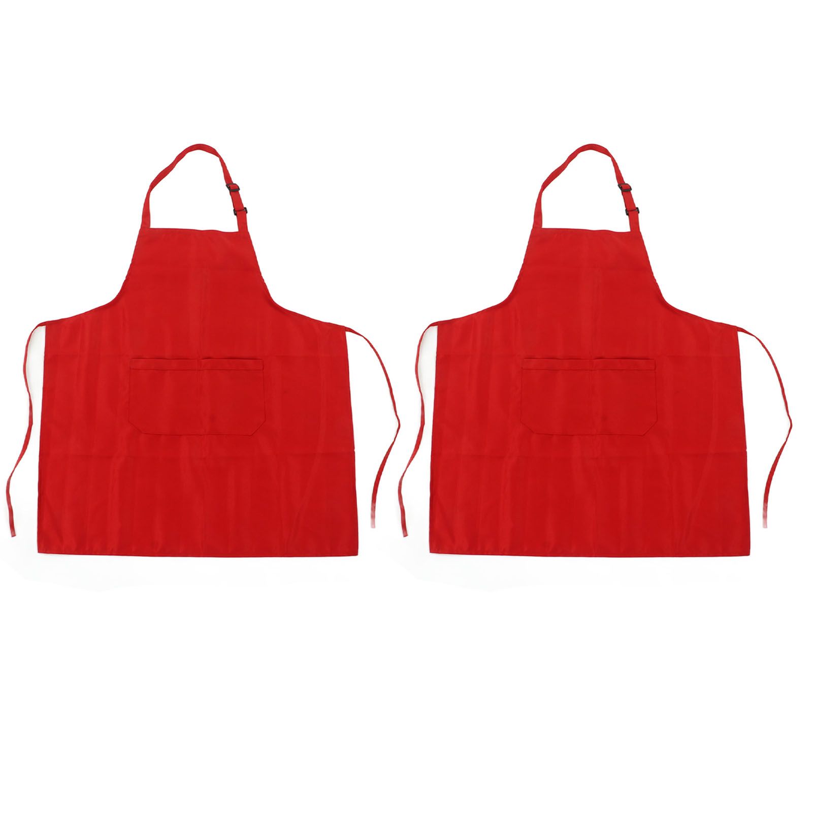 Cooking Apron Waterproof Adjustable Neck Strap Breathable Soft Kitchen Bib Apron with Pocket for Barbecue Baking 2pcs Red - Image 1
