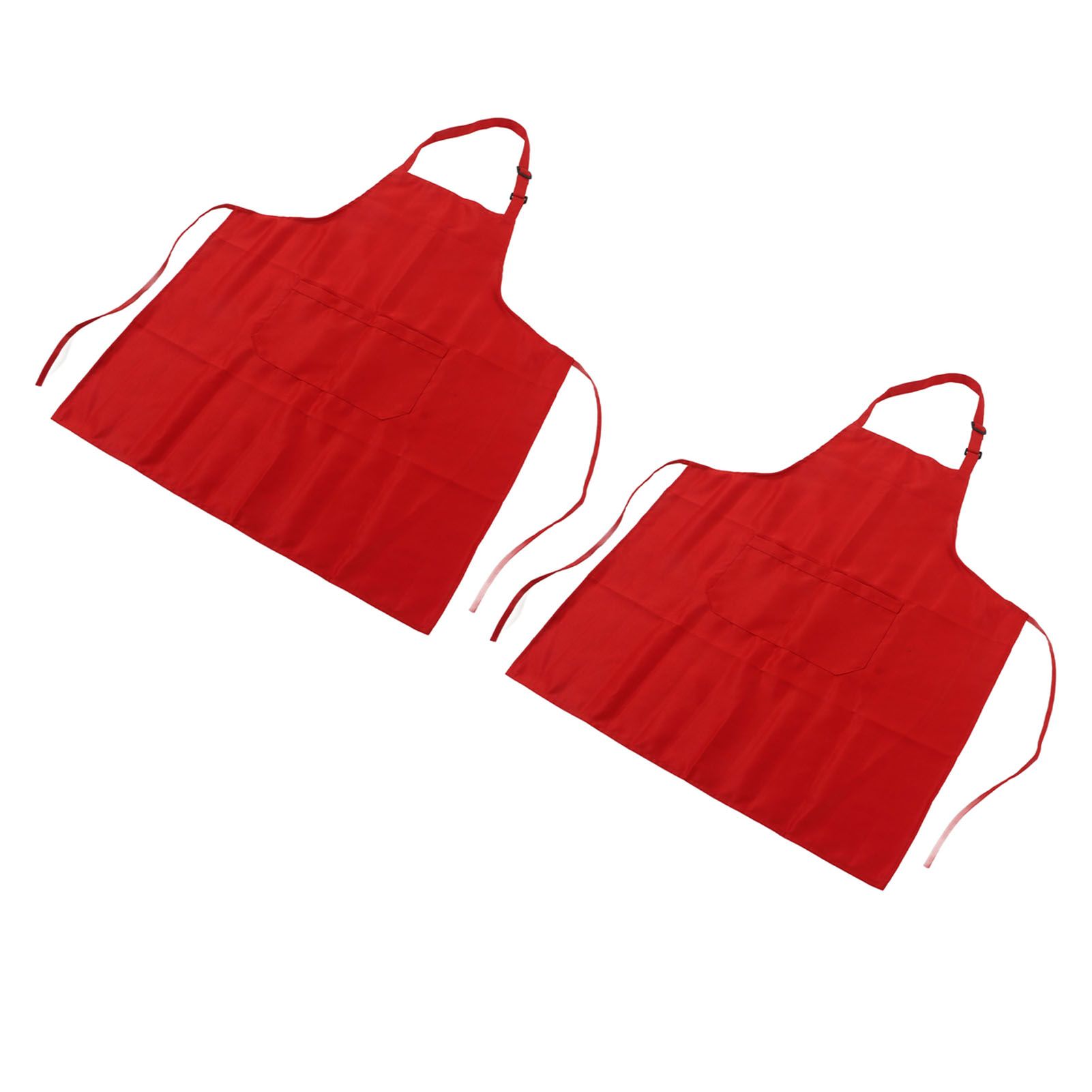 Cooking Apron Waterproof Adjustable Neck Strap Breathable Soft Kitchen Bib Apron with Pocket for Barbecue Baking 2pcs Red - Image 2
