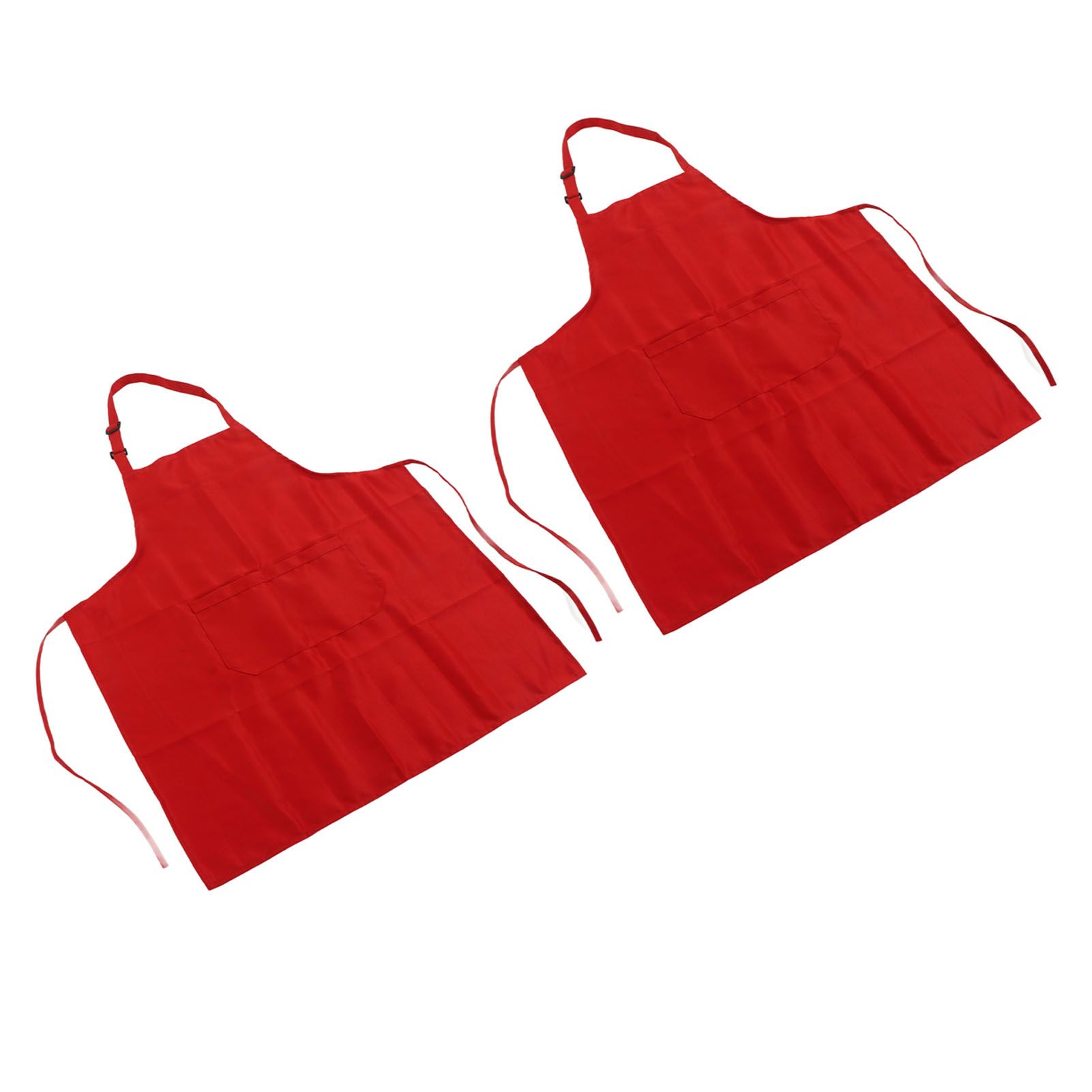 Cooking Apron Waterproof Adjustable Neck Strap Breathable Soft Kitchen Bib Apron with Pocket for Barbecue Baking 2pcs Red - Image 3