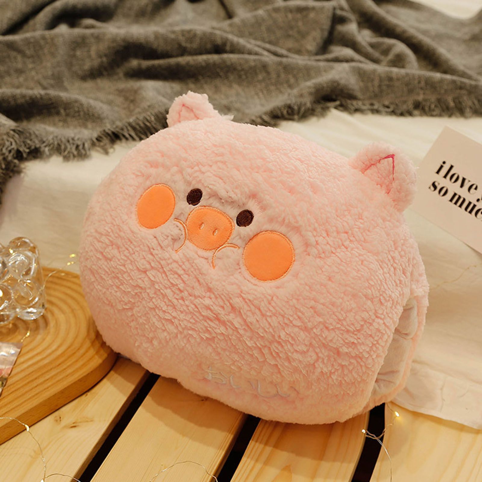 Hand Warm Plush Stuffed Pillow Cute Animal Decorative Soft Warm Hand Cushion for Home Bedroom Office Pink 11in - Image 5