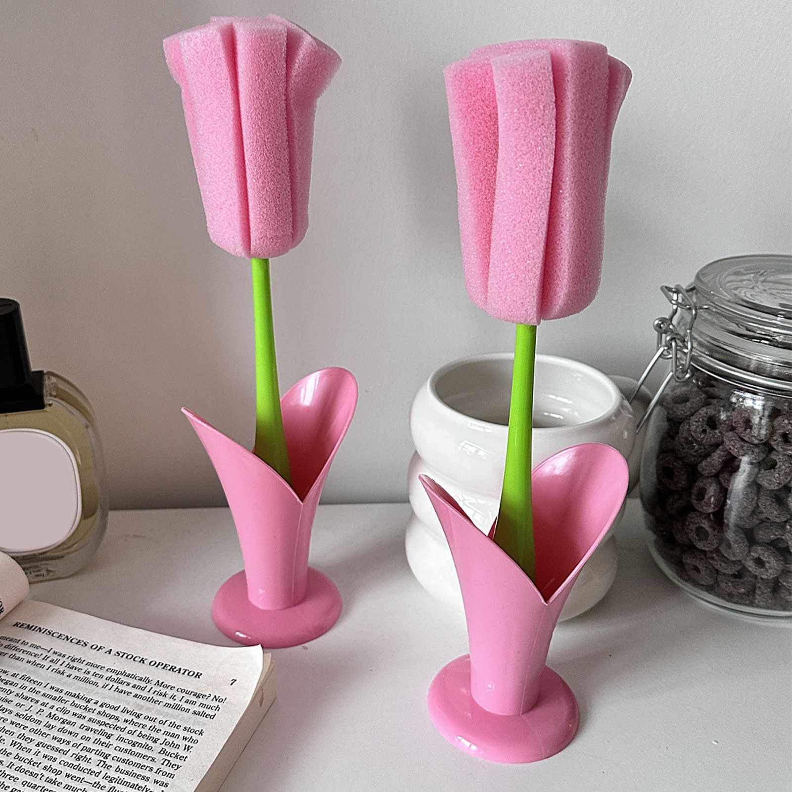 2PCS Sponge Cleaning Brush Long Handle Grip Cup Brush for Coffee Mugs Winebottle Baby Bottles Pink - Image 5