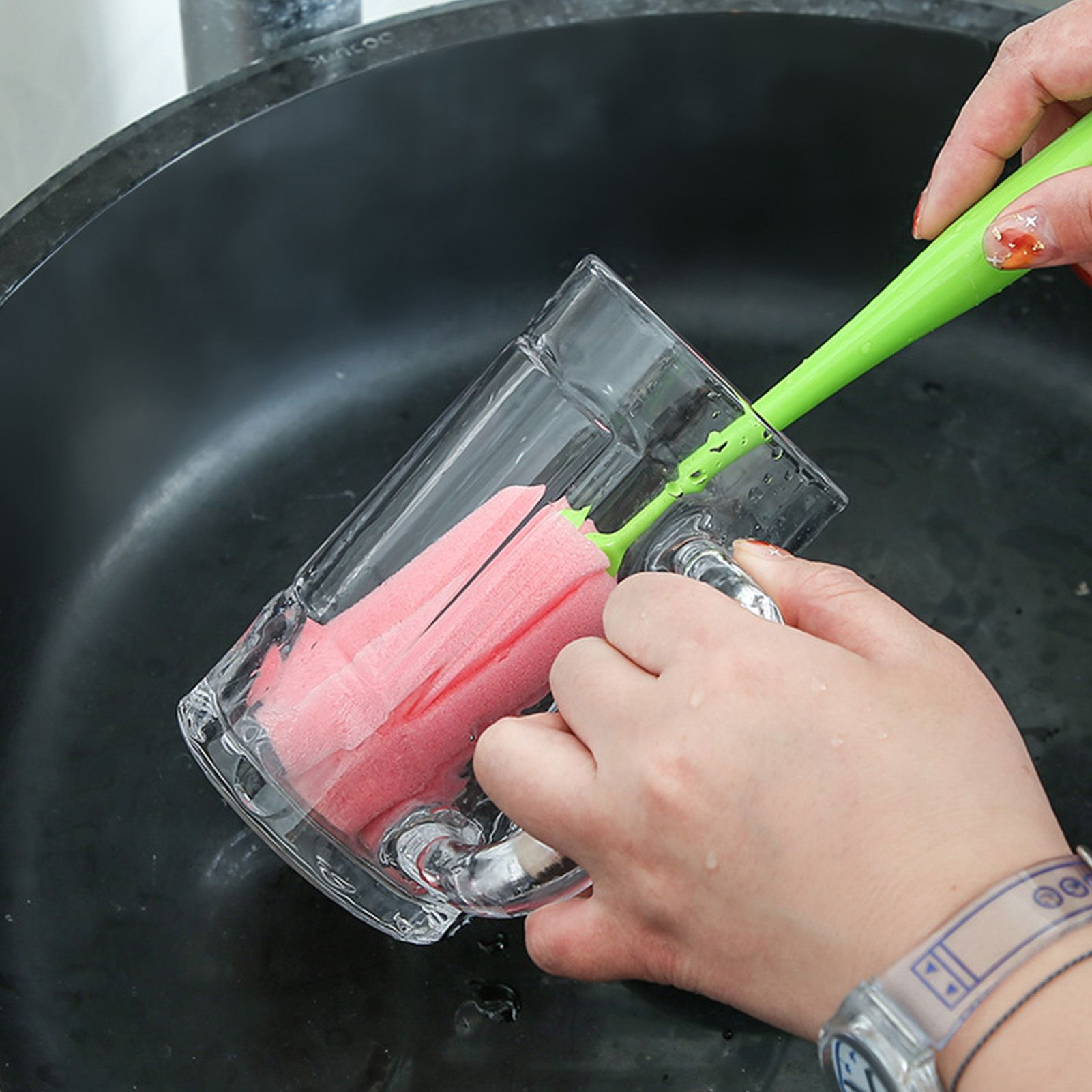 2PCS Sponge Cleaning Brush Long Handle Grip Cup Brush for Coffee Mugs Winebottle Baby Bottles Pink - Image 6