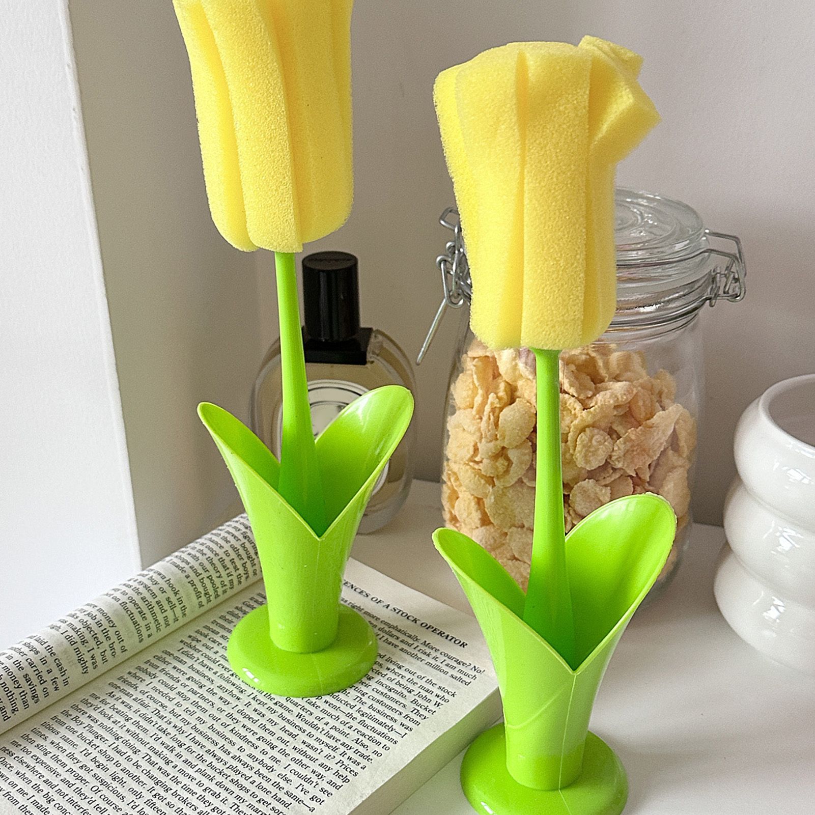 2PCS Sponge Cleaning Brush Long Handle Grip Cup Brush for Coffee Mugs Winebottle Baby Bottles Yellow - Image 5