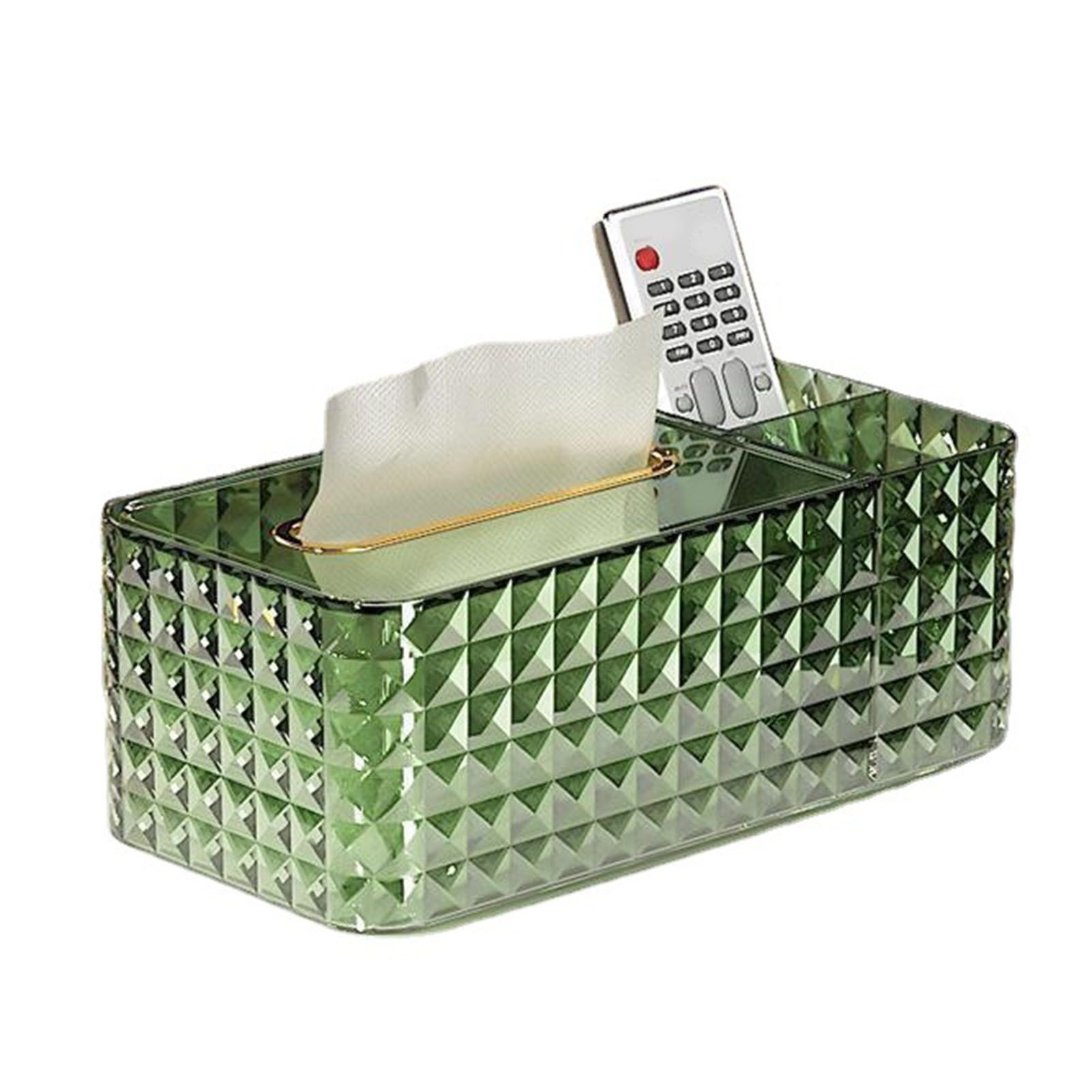 Tissue Storage Box Rhombus Texture Side Partition Towel Napkin Container Case Transparent Green - Image 1