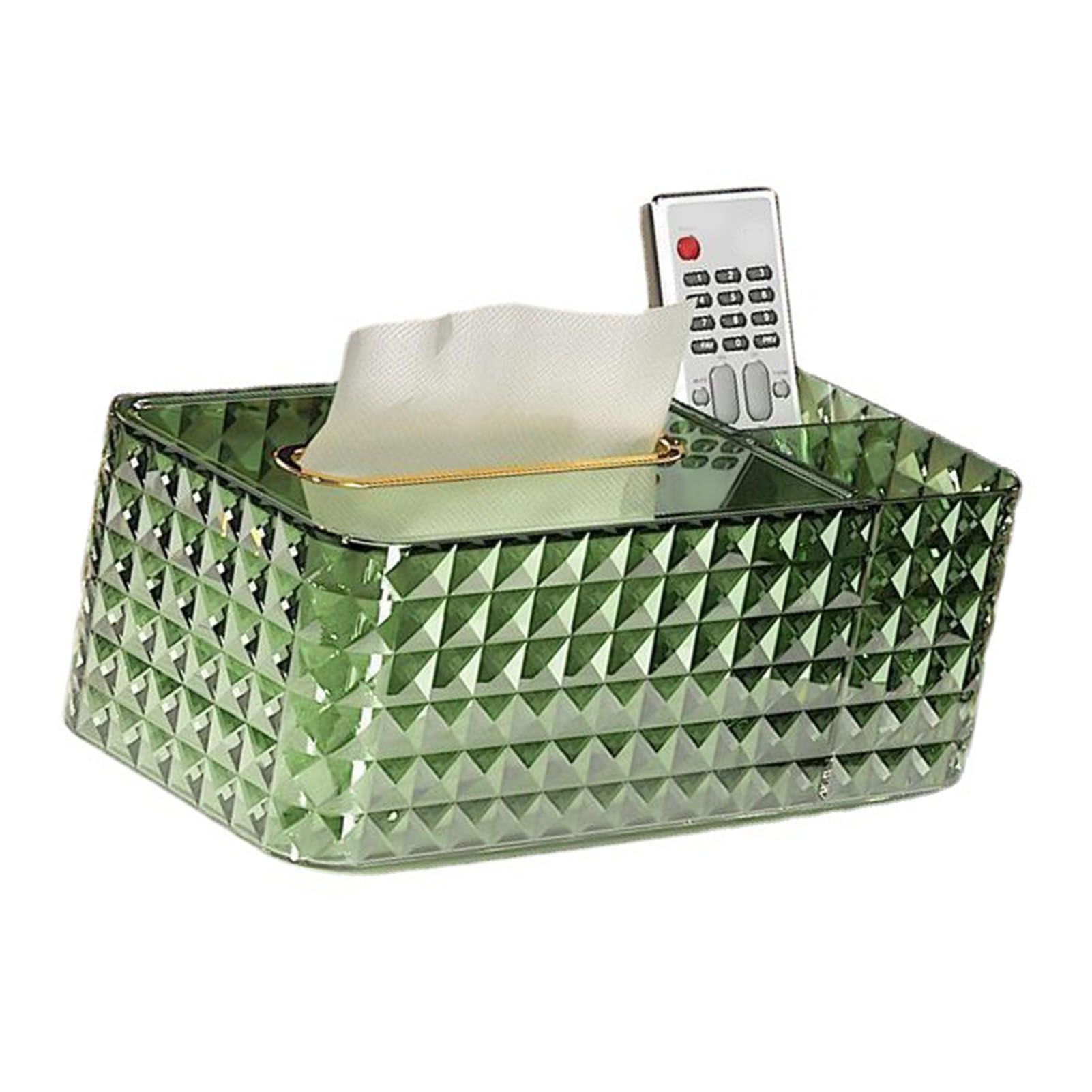 Tissue Storage Box Rhombus Texture Side Partition Towel Napkin Container Case Transparent Green - Image 2