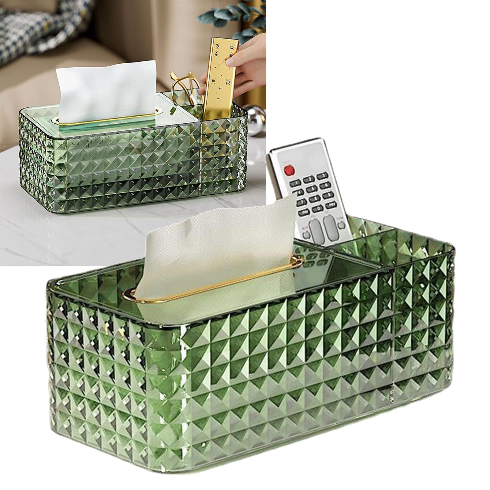 Tissue Storage Box Rhombus Texture Side Partition Towel Napkin Container Case Transparent Green - Image 5