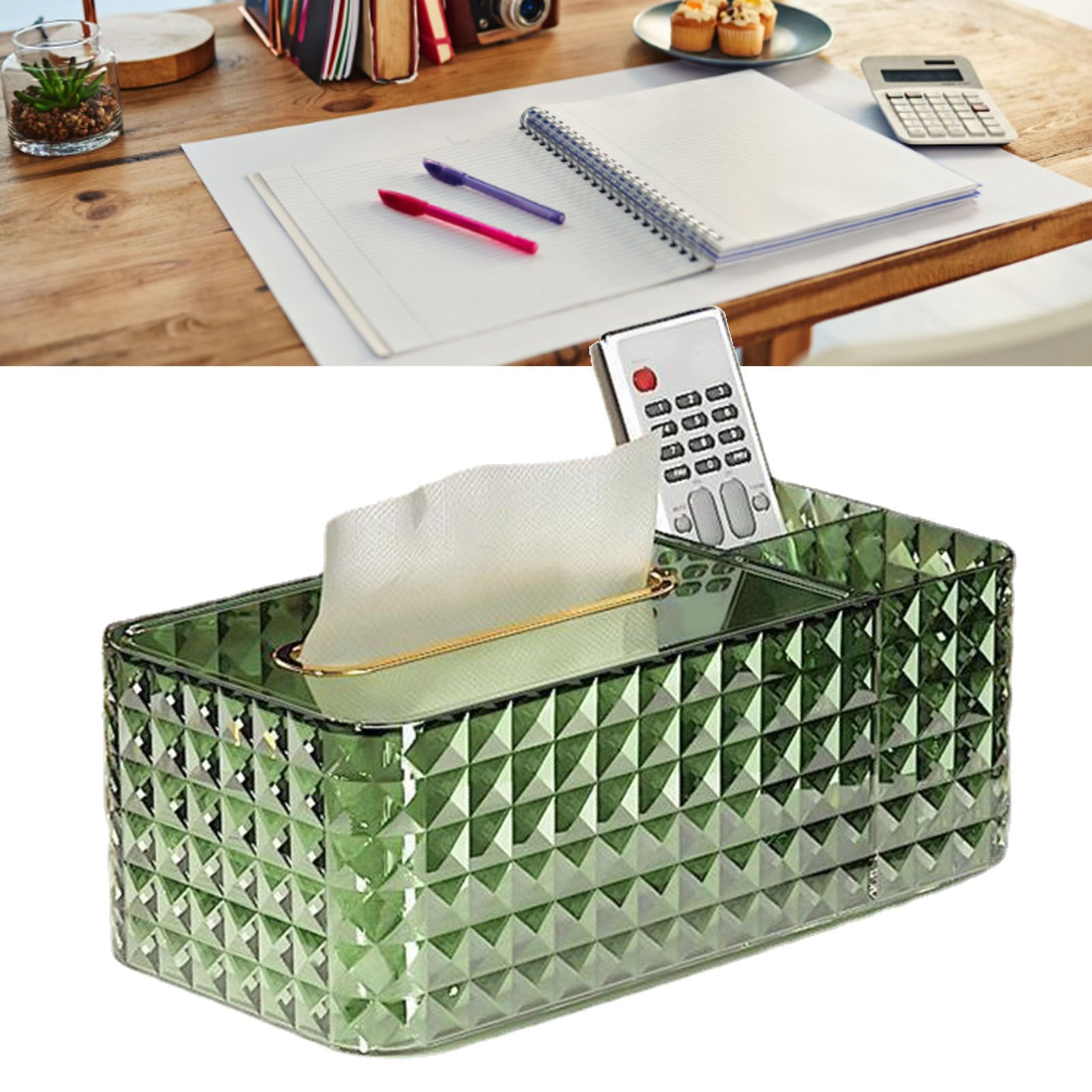 Tissue Storage Box Rhombus Texture Side Partition Towel Napkin Container Case Transparent Green - Image 6