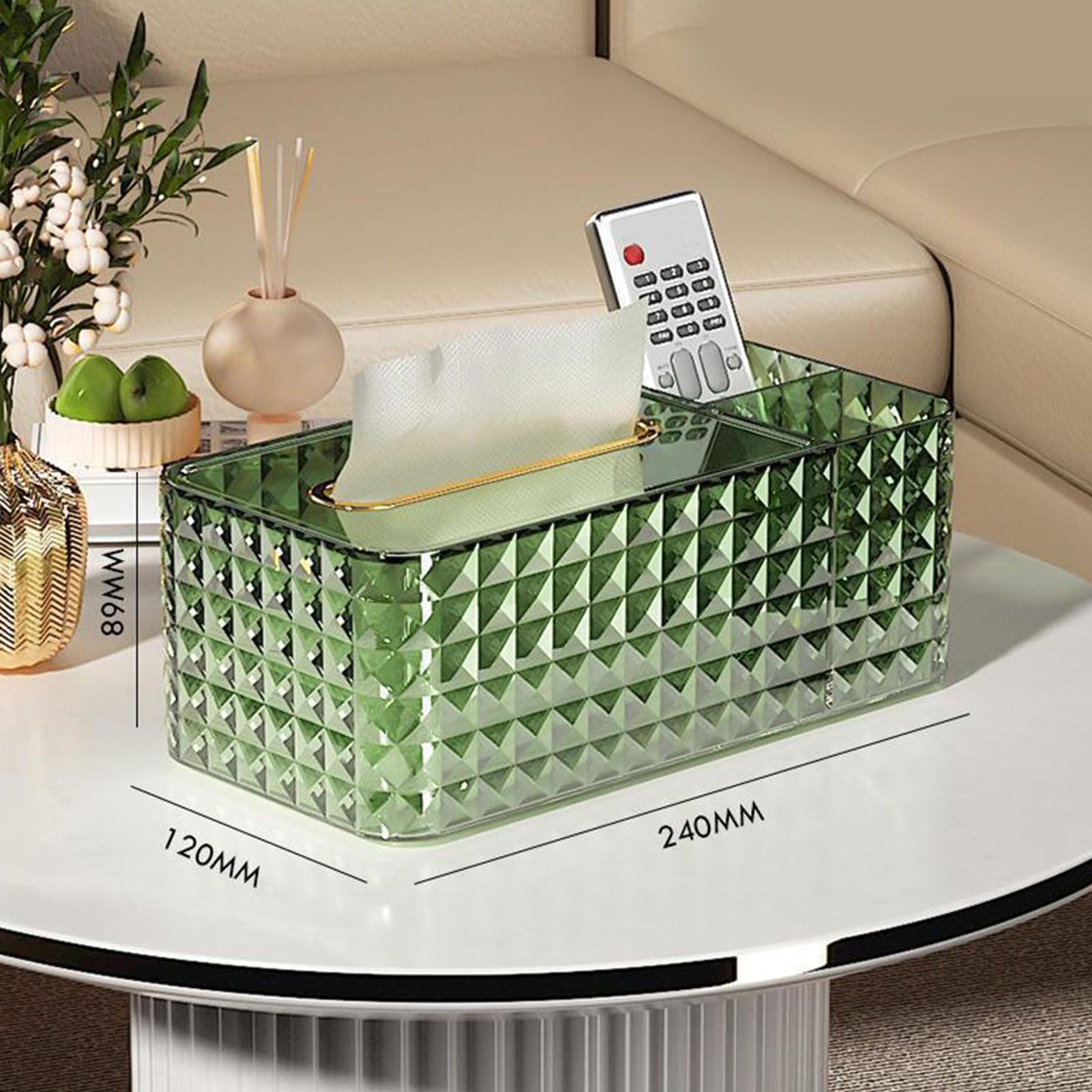Tissue Storage Box Rhombus Texture Side Partition Towel Napkin Container Case Transparent Green - Image 8