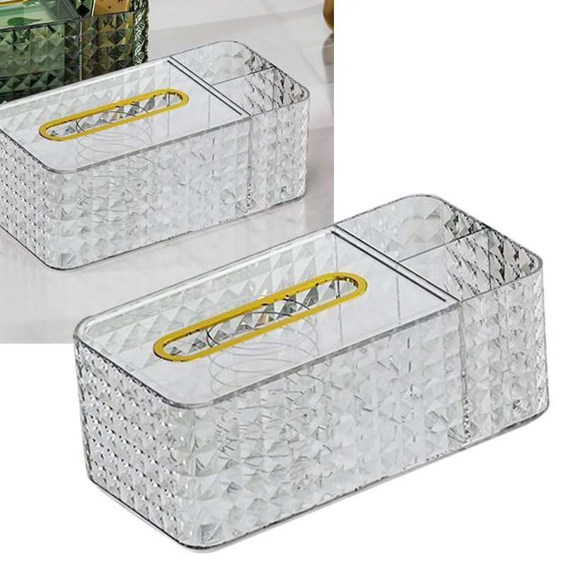 Tissue Storage Box Rhombus Texture Side Partition Towel Napkin Container Case Transparent White - Image 5