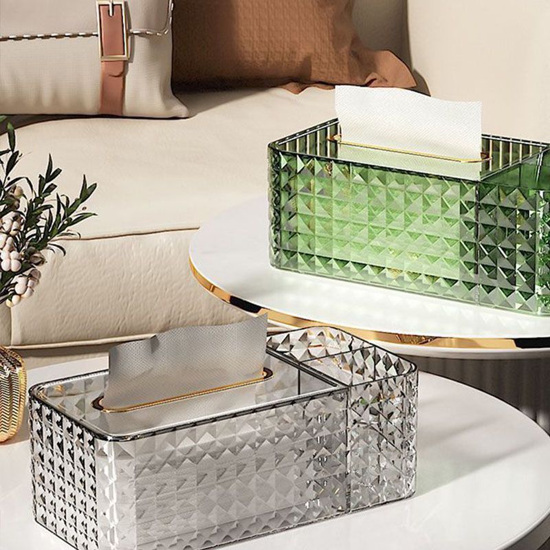 Tissue Storage Box Rhombus Texture Side Partition Towel Napkin Container Case Transparent White - Image 8
